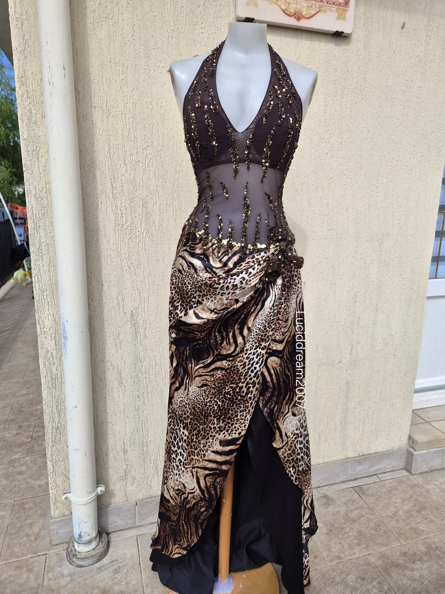 Leopard print backless dress