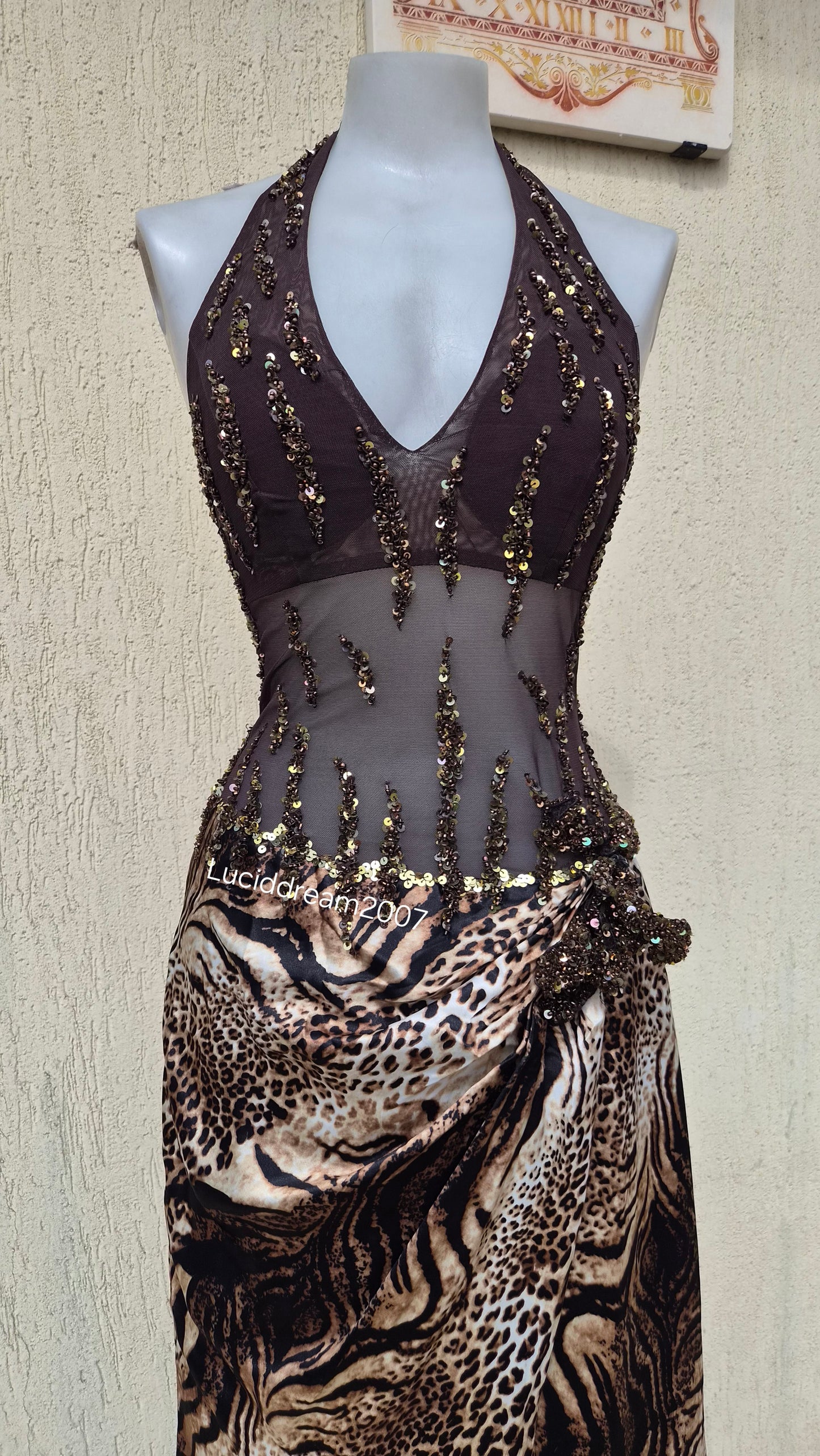 Leopard print backless dress