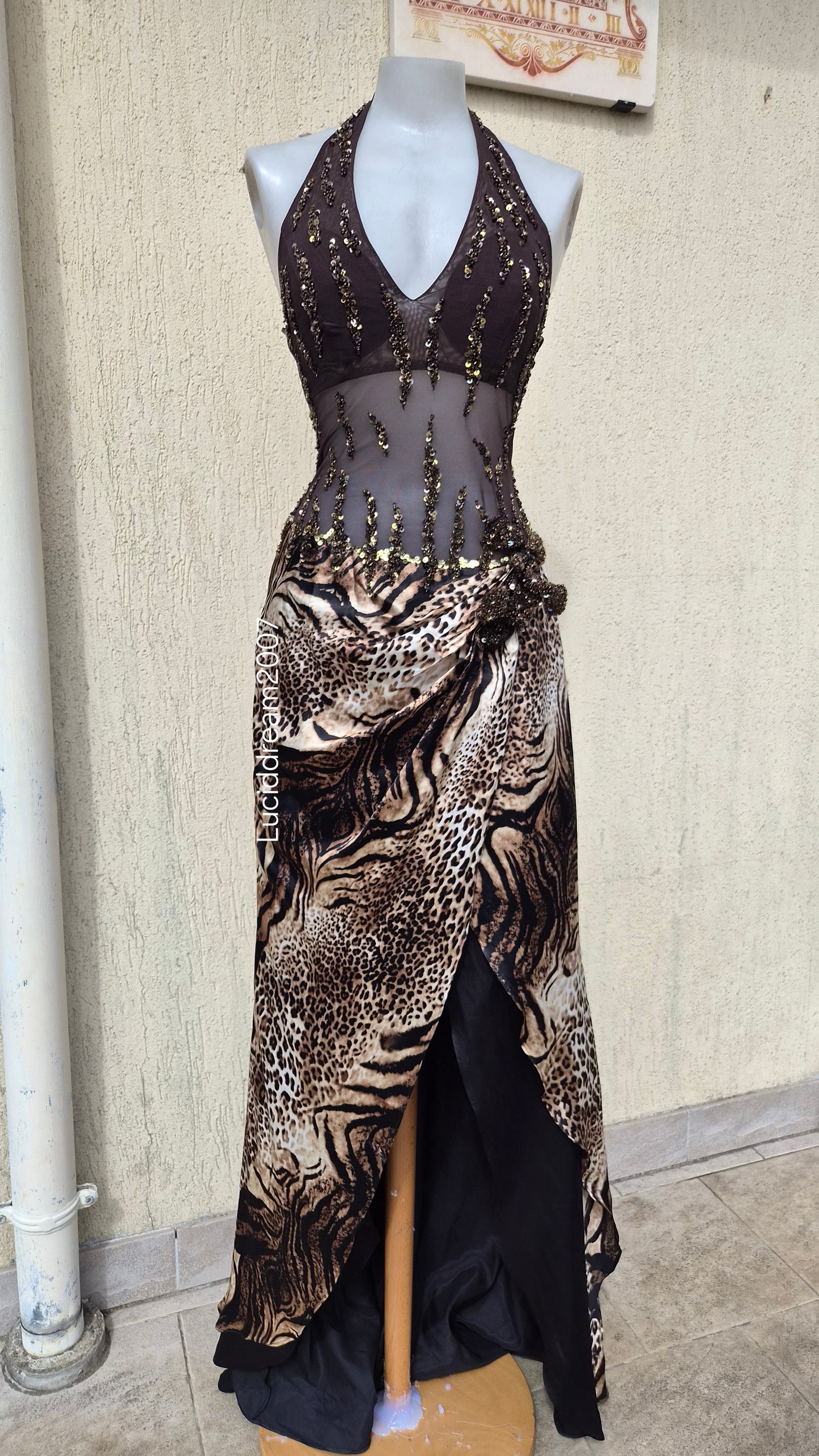 Leopard print backless dress
