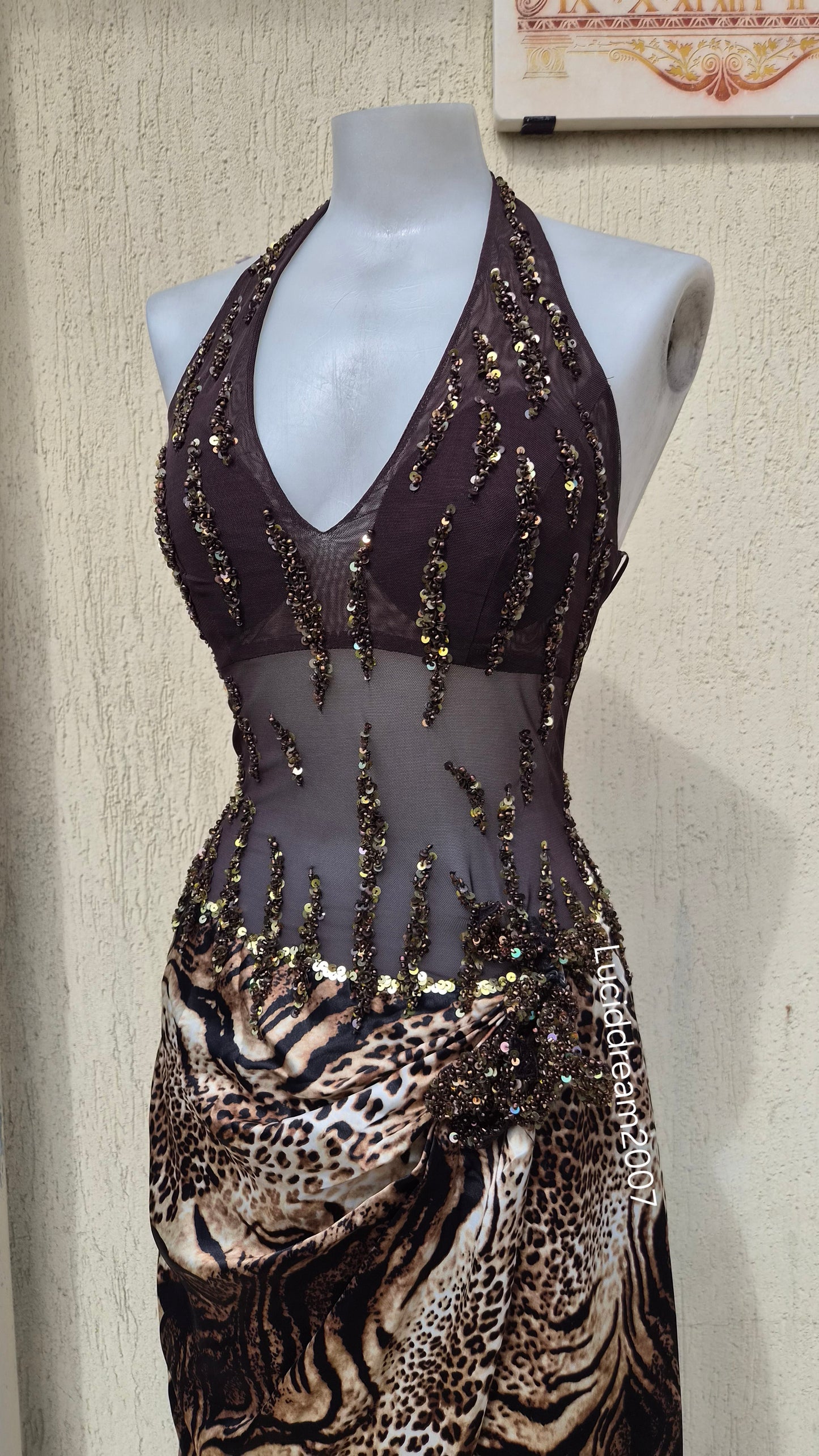 Leopard print backless dress