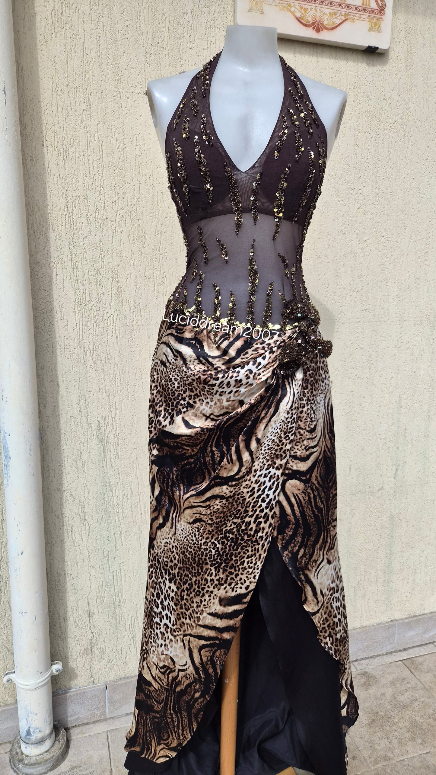 Leopard print backless dress