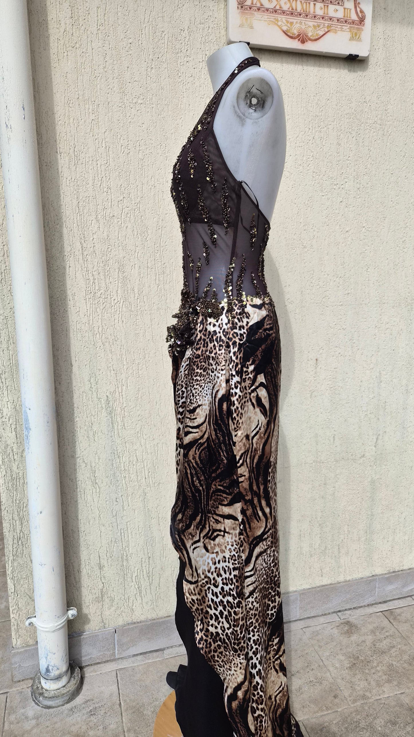 Leopard print backless dress