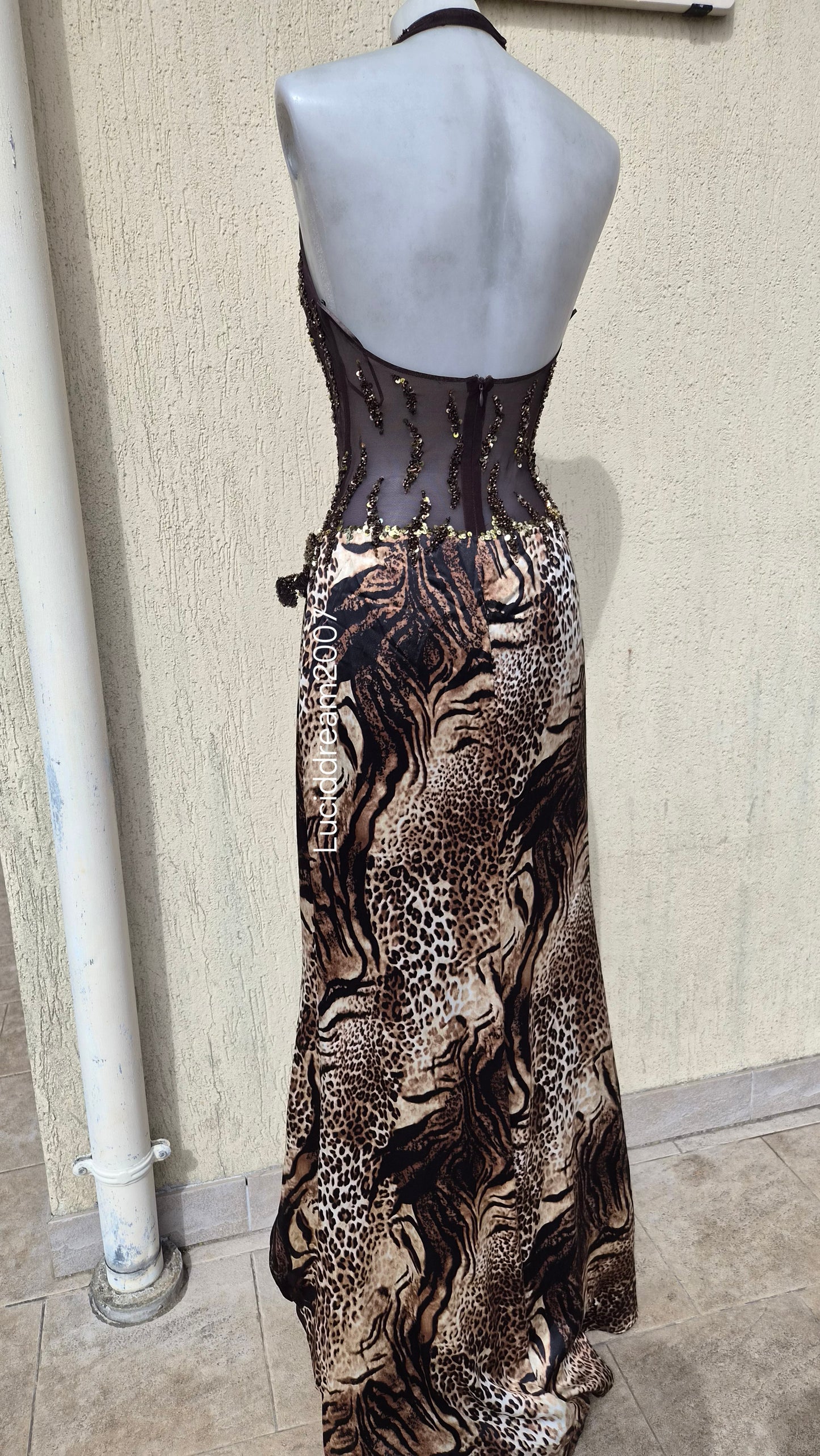 Leopard print backless dress