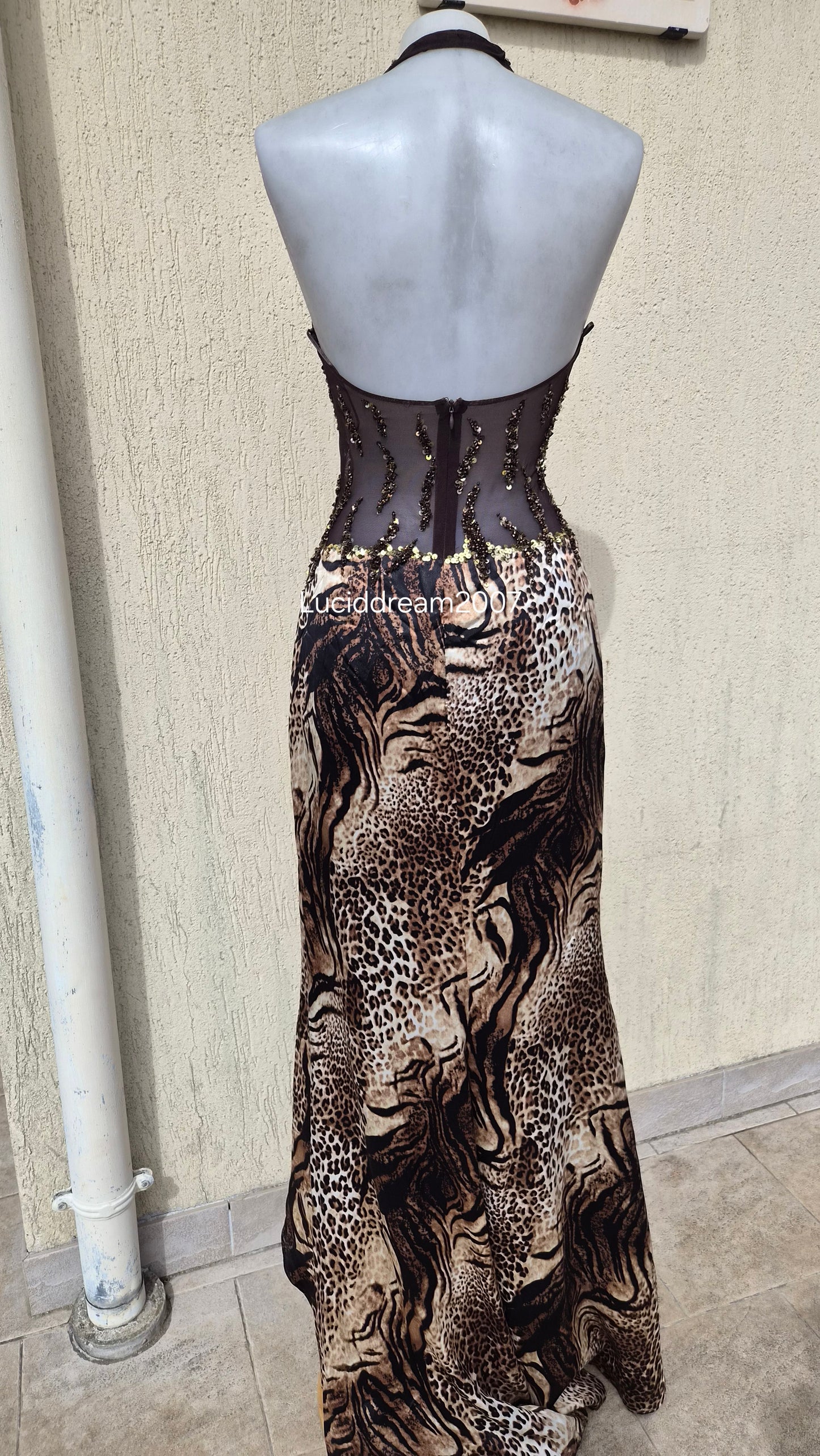 Leopard print backless dress