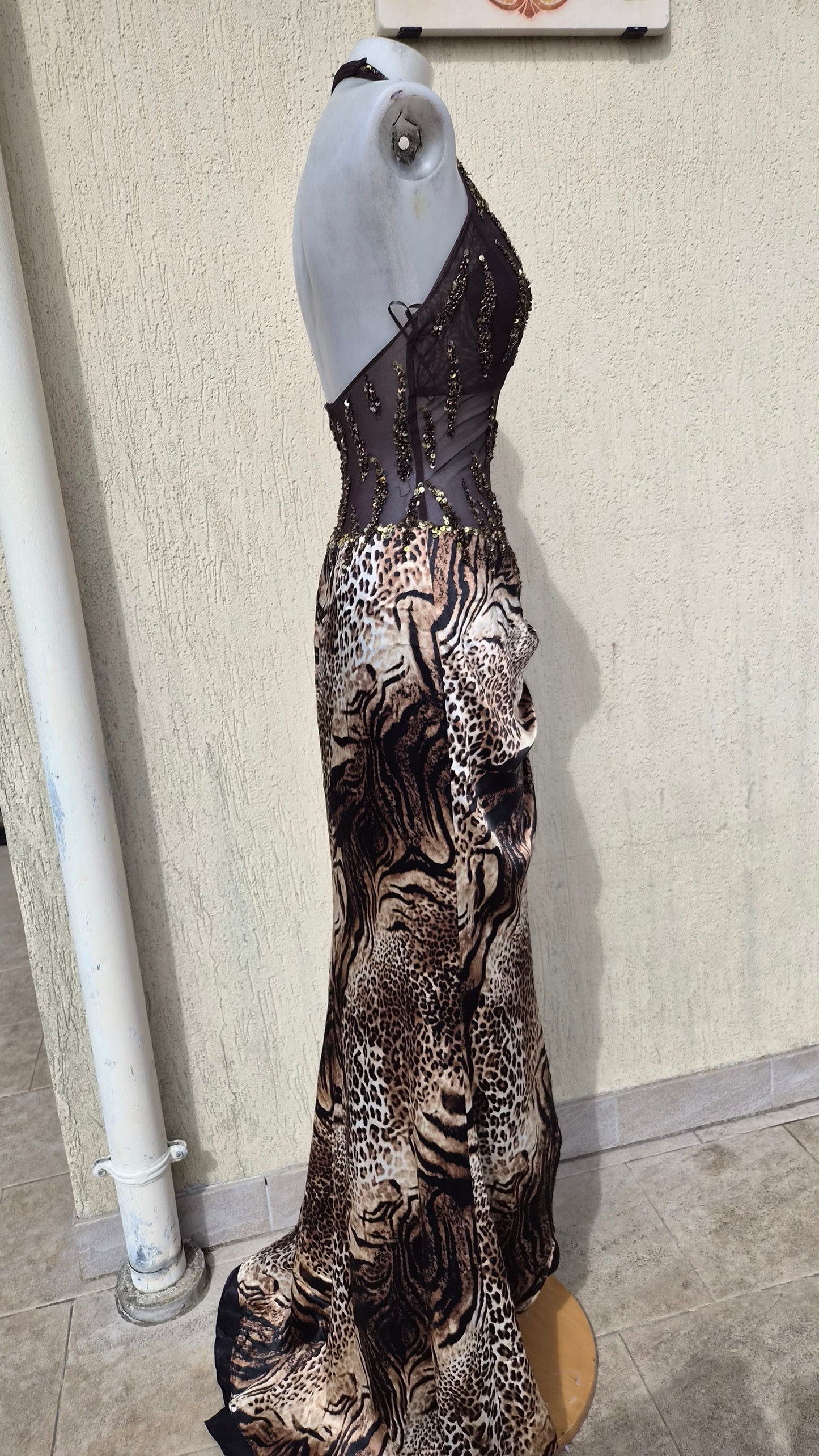 Leopard print backless dress