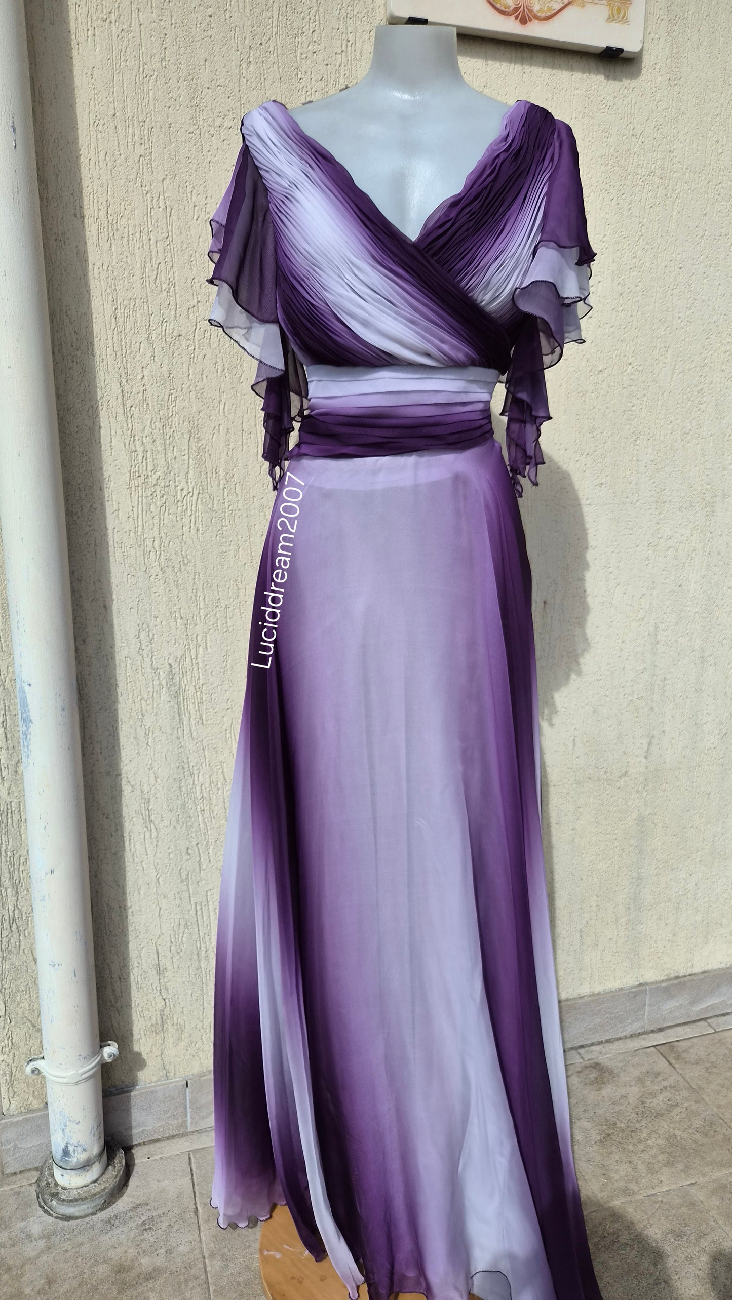 Purple ruffled voile dress