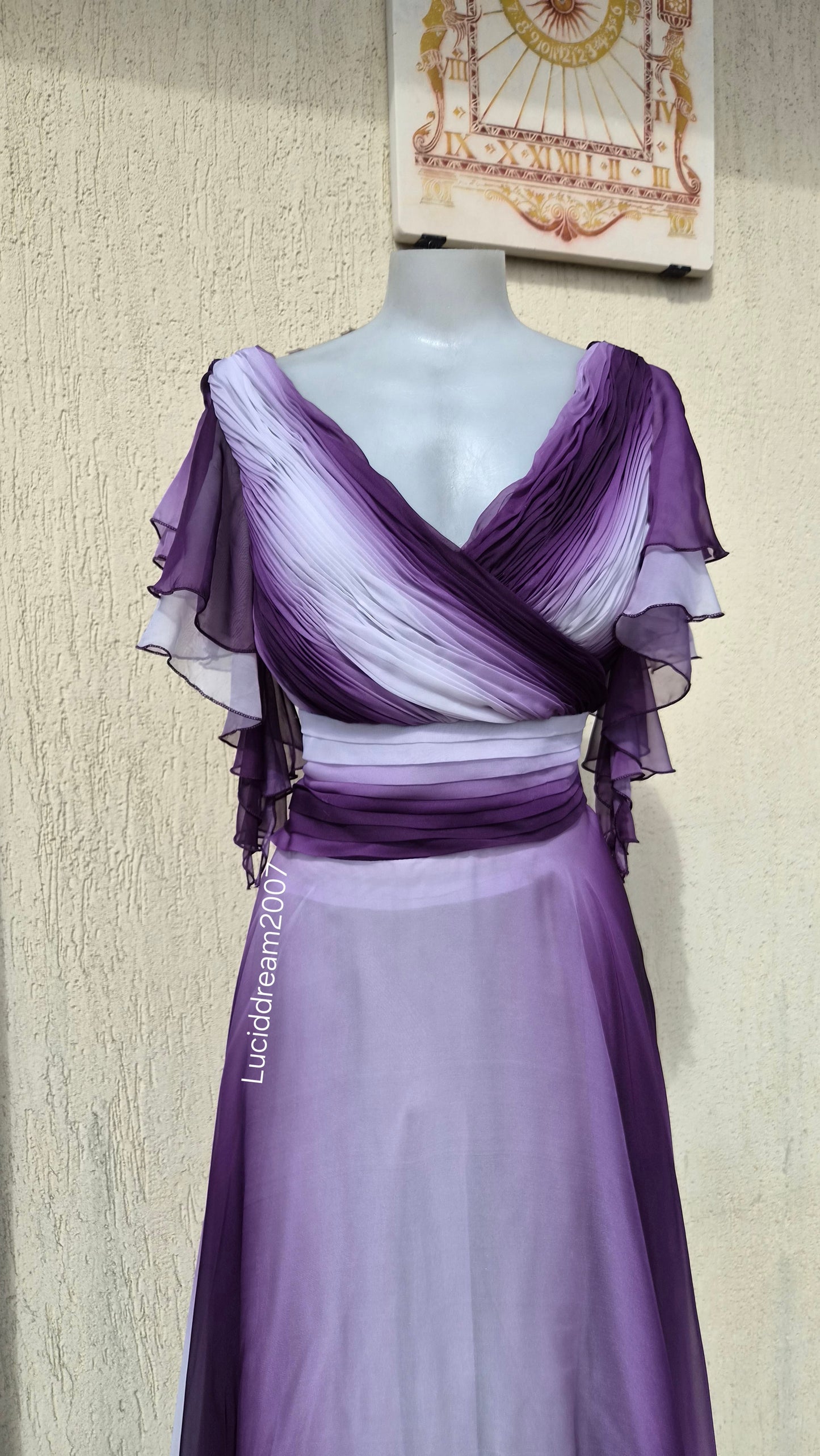 Purple ruffled voile dress
