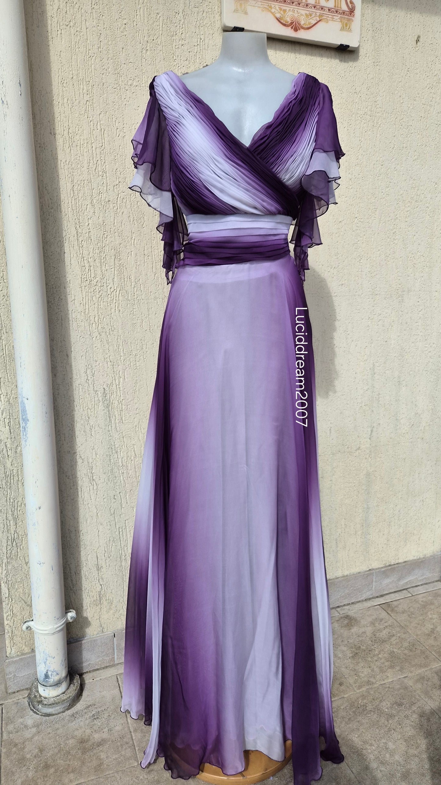 Purple ruffled voile dress