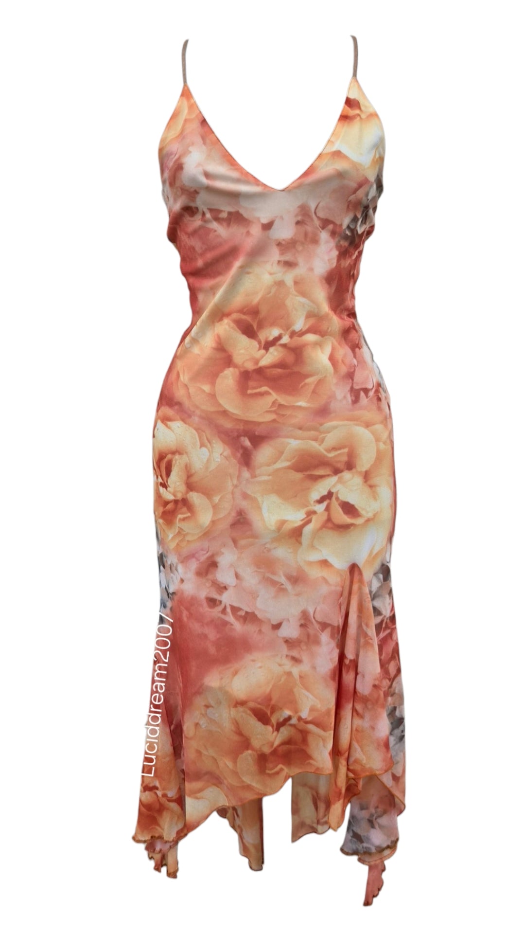 Robe fleurie dos nu tons oranges