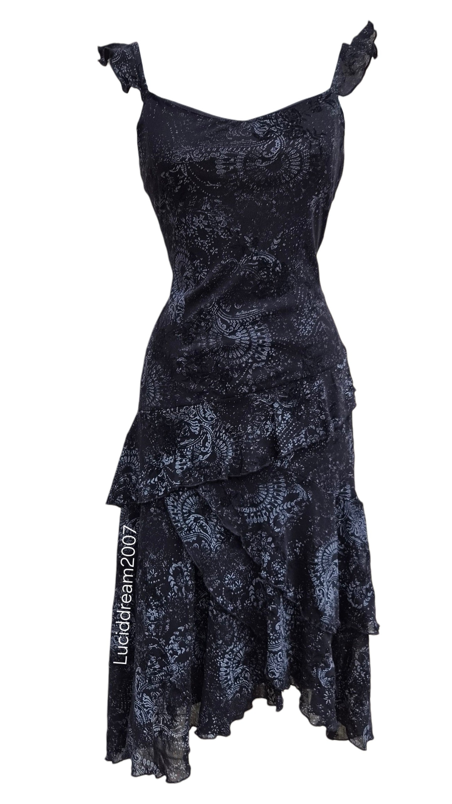 Robe asymétrique noire motif floral