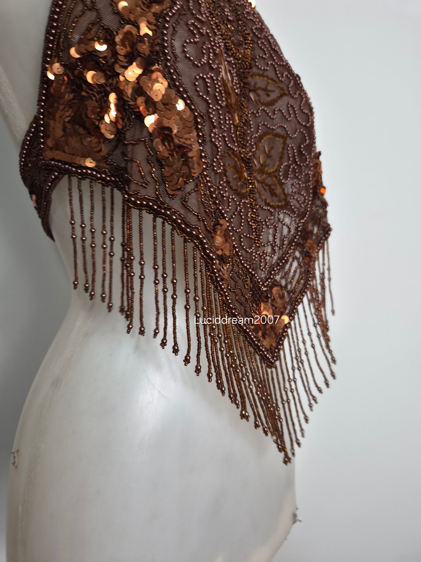 Brown backless top embroidered with beads and sequins