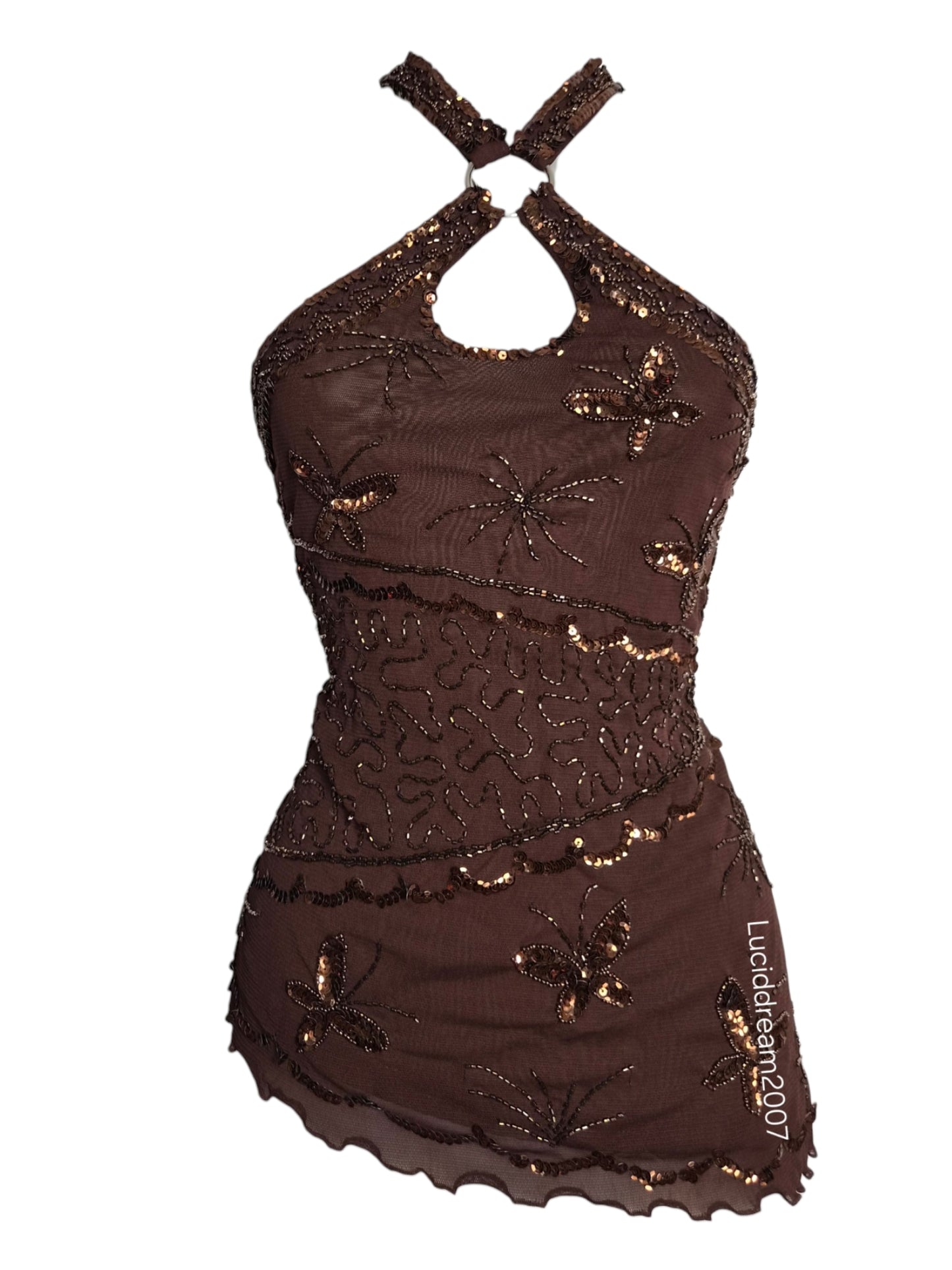 Haut asymétrique marron brodé