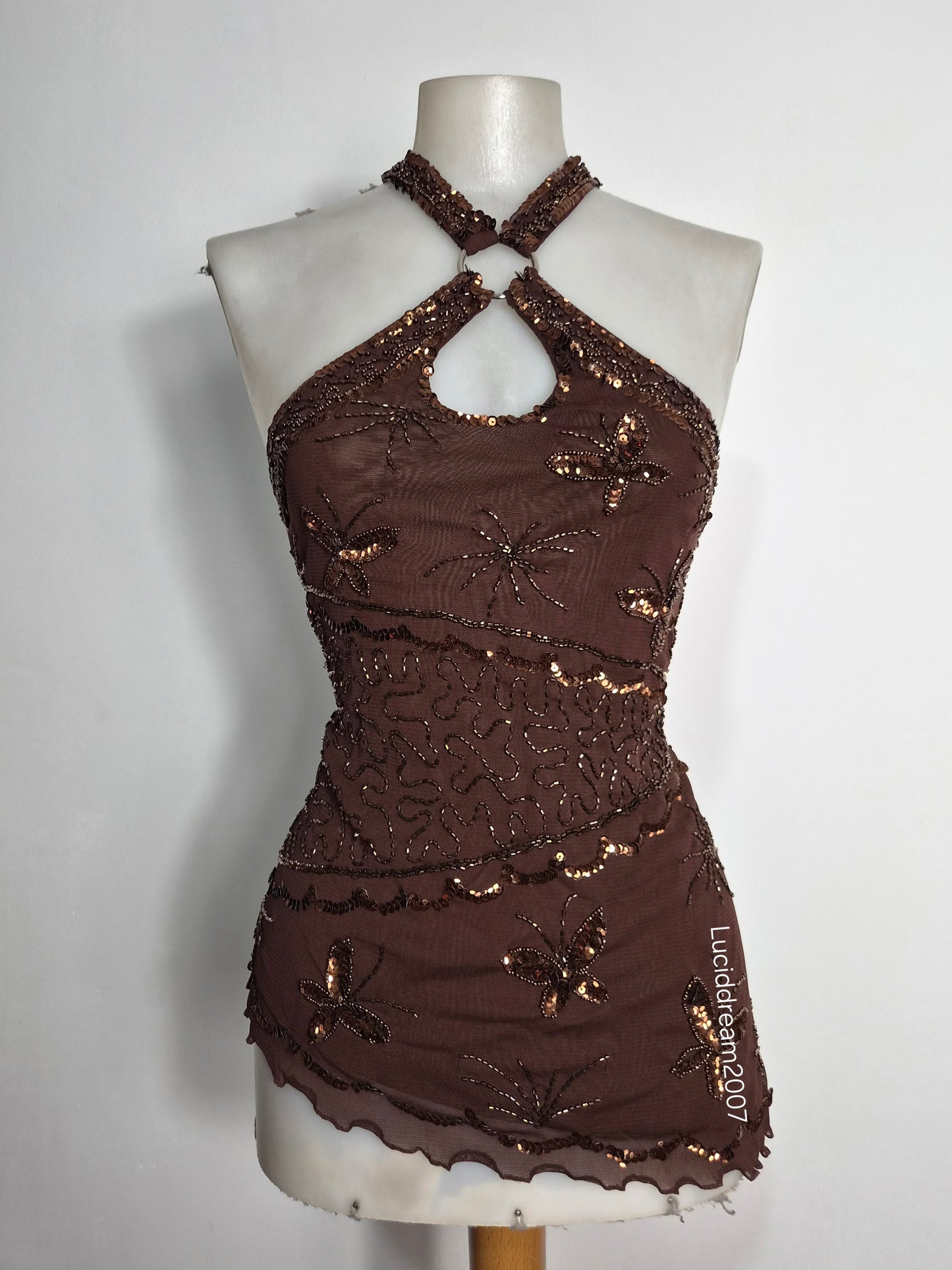 Haut asymétrique marron brodé