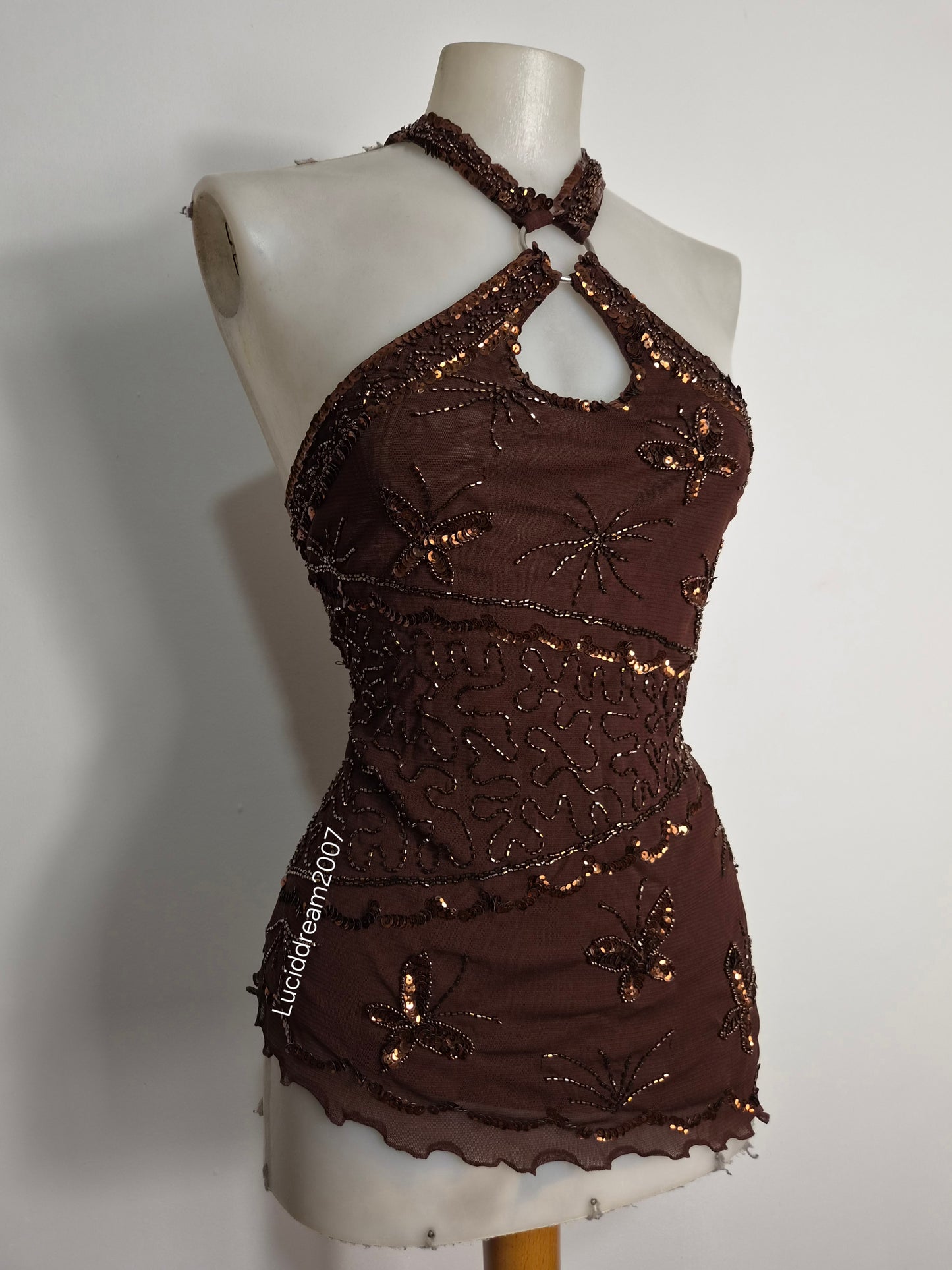 Haut asymétrique marron brodé