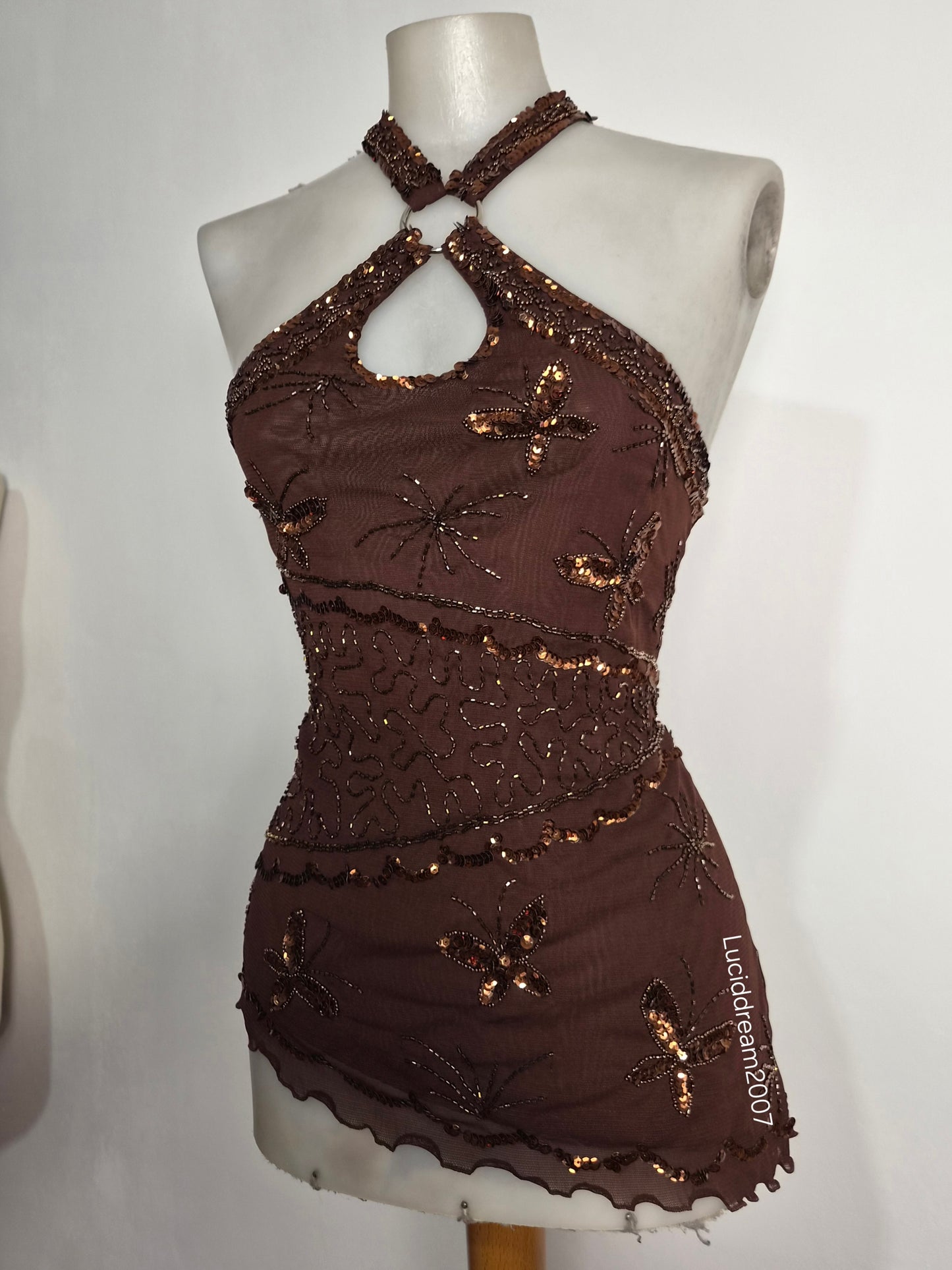 Haut asymétrique marron brodé