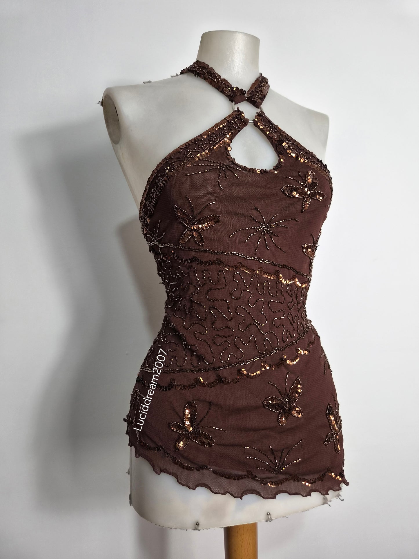 Haut asymétrique marron brodé