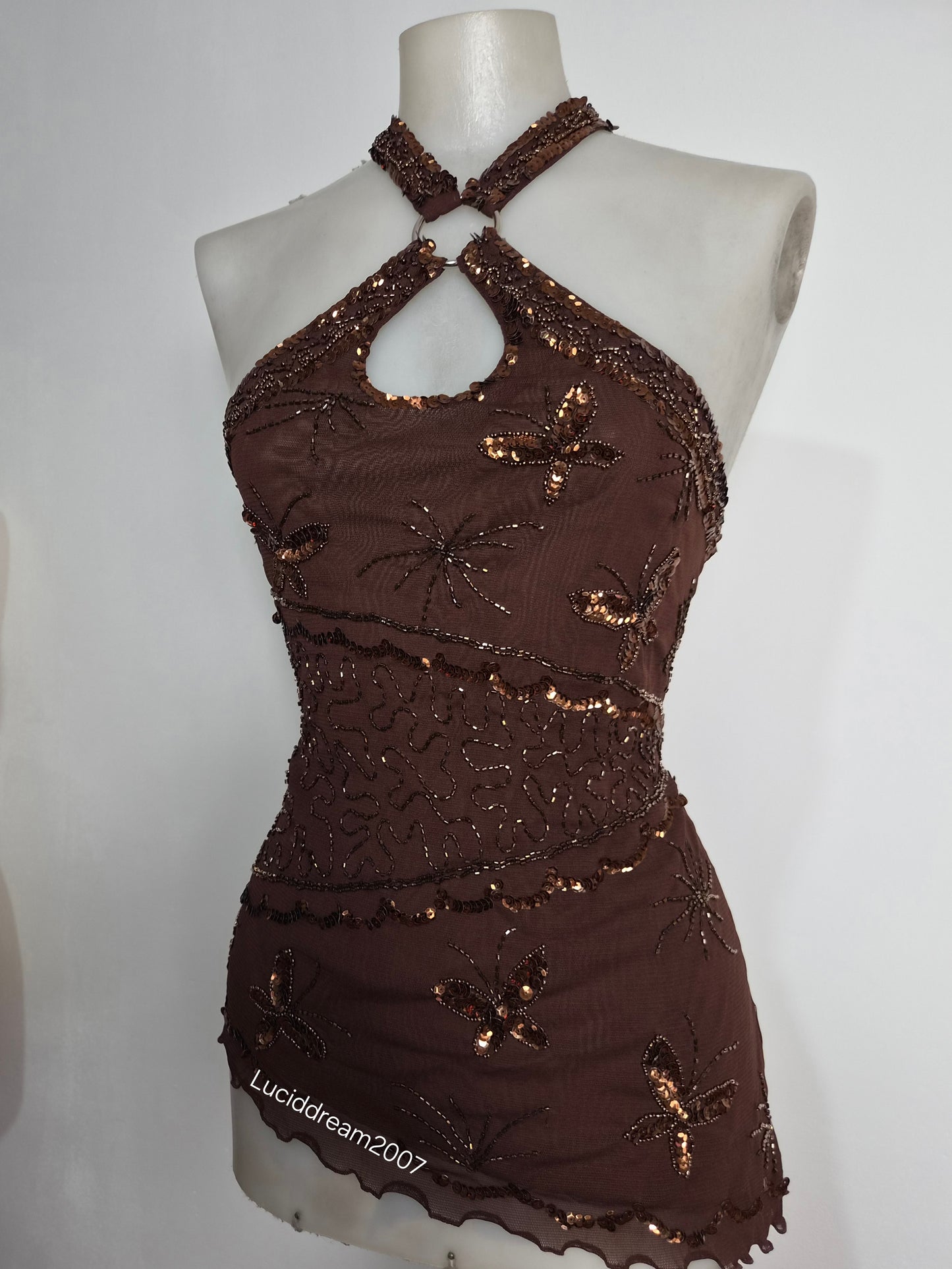 Haut asymétrique marron brodé