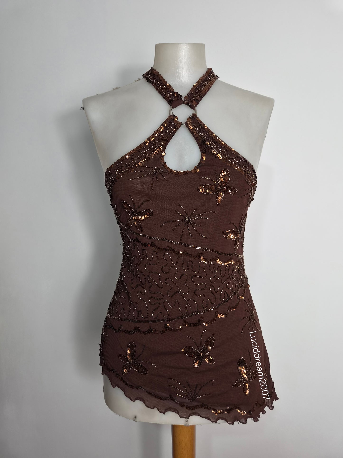 Haut asymétrique marron brodé