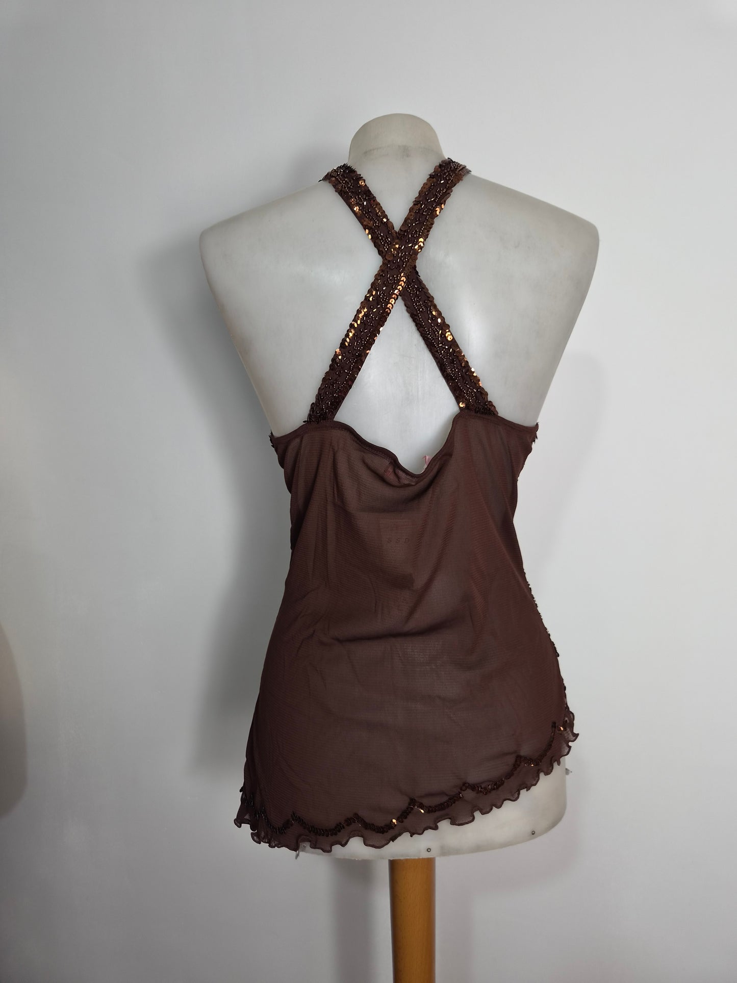 Haut asymétrique marron brodé