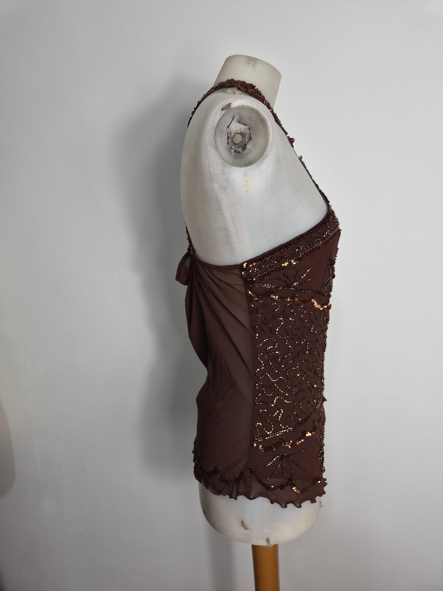 Haut asymétrique marron brodé