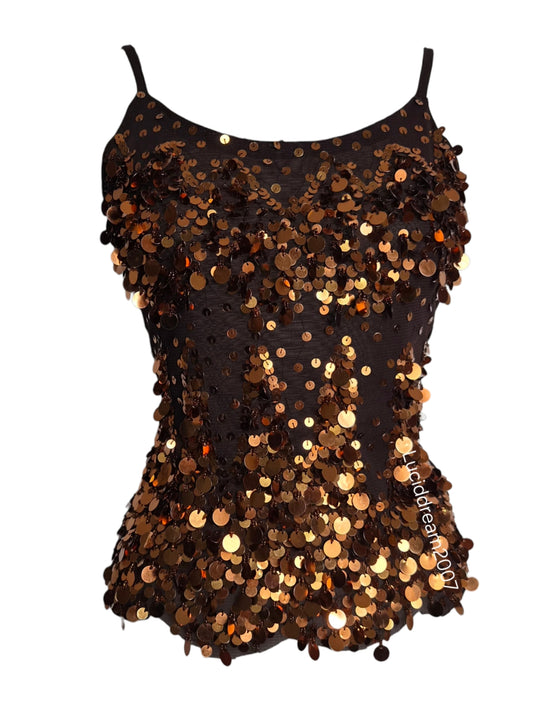 Haut en voile marron brodé de sequins