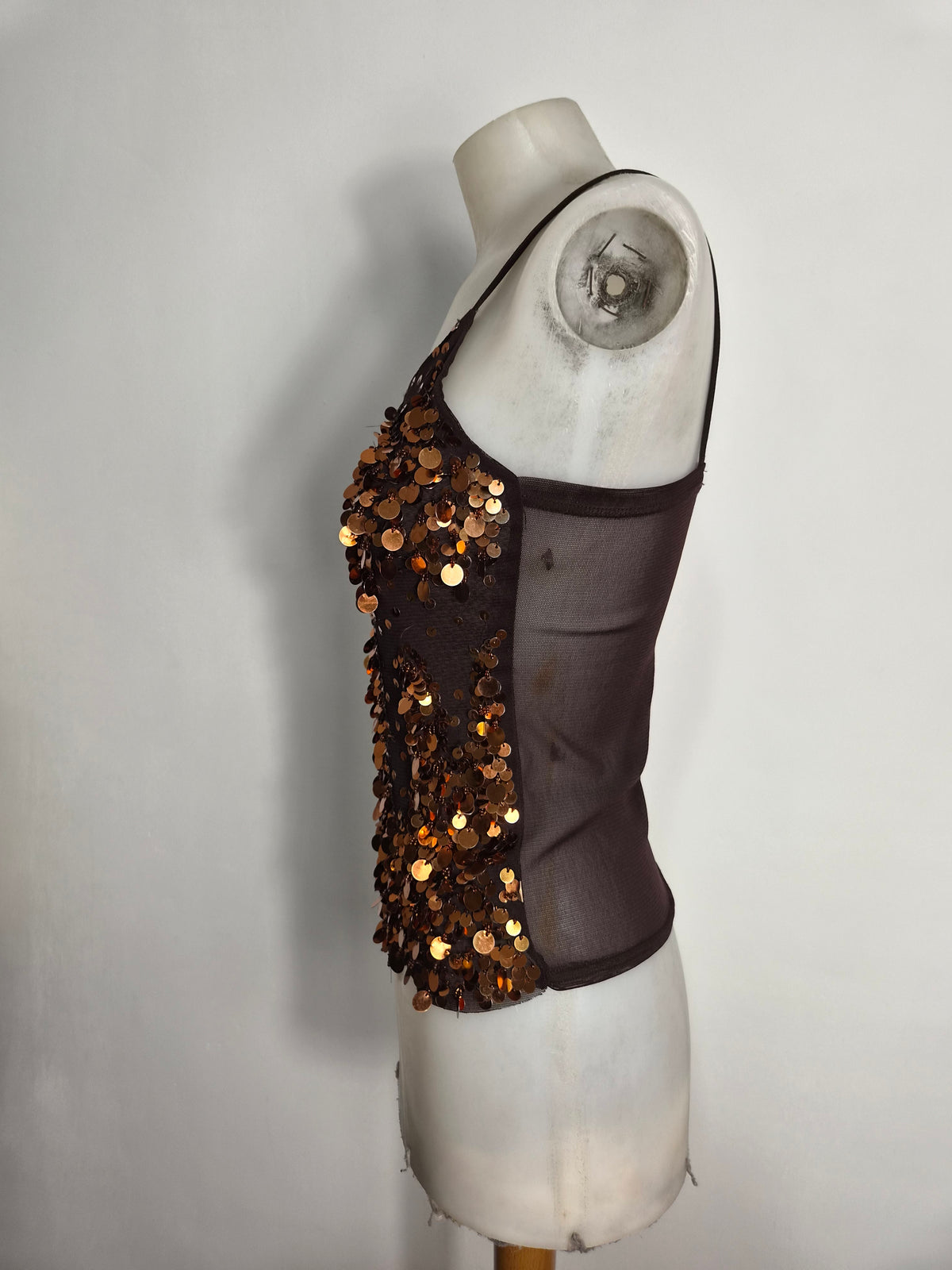 Haut en voile marron brodé de sequins