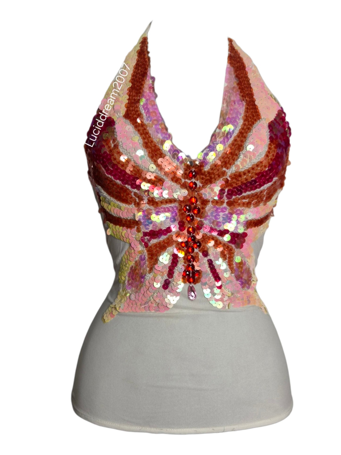 Haut dos nu papillon brodé en sequins