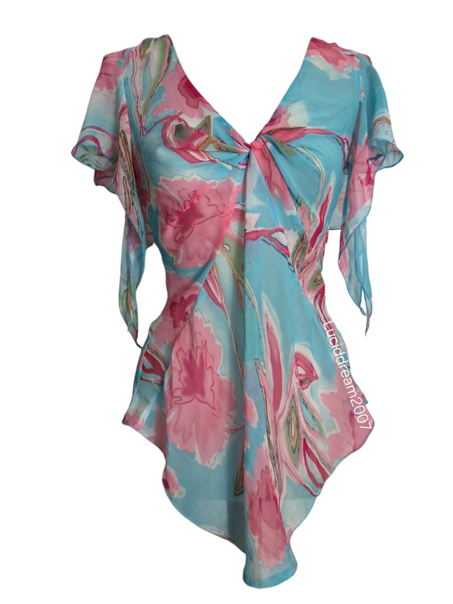 Haut en voile floral bleu et rose