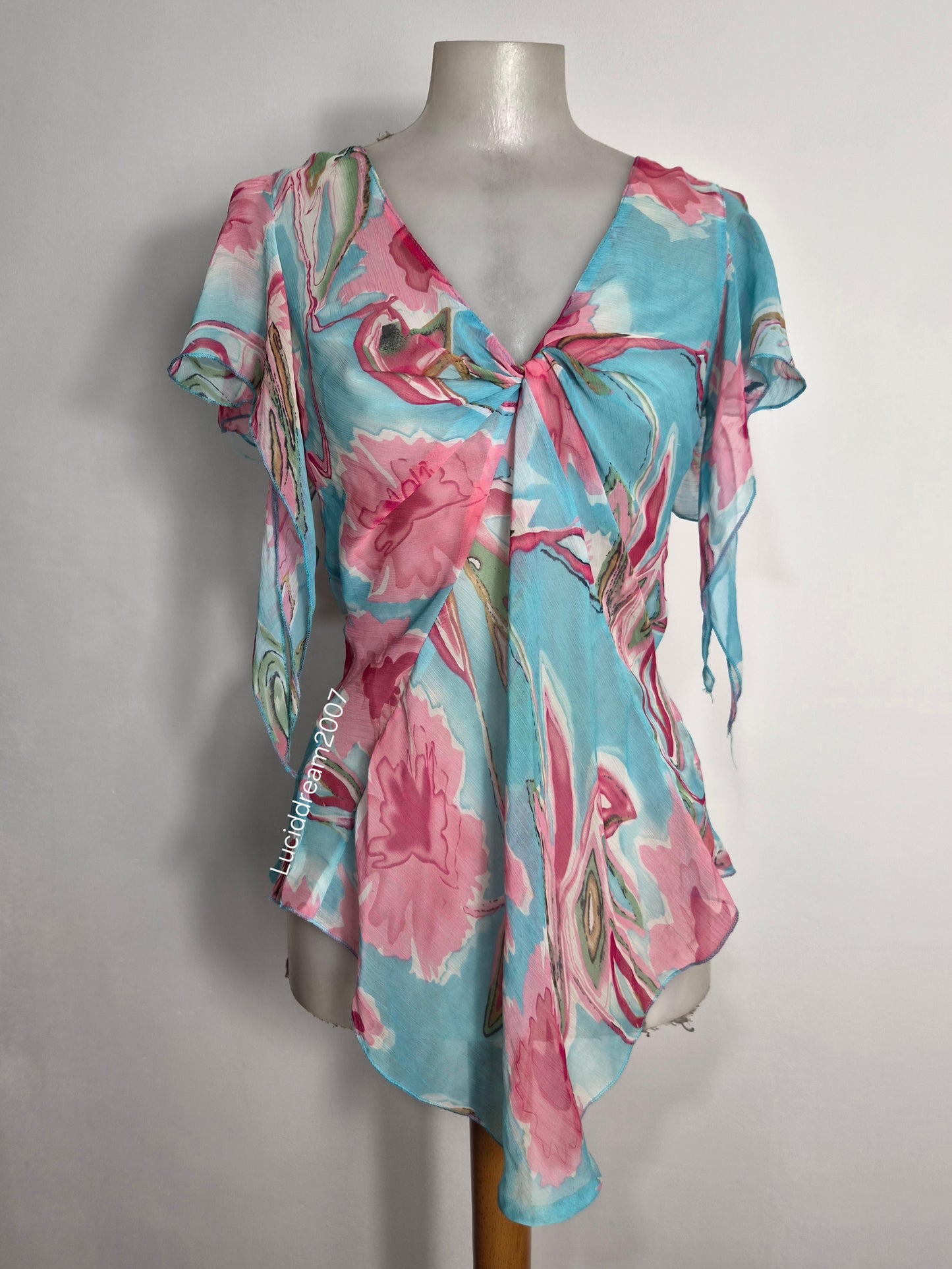 Haut en voile floral bleu et rose