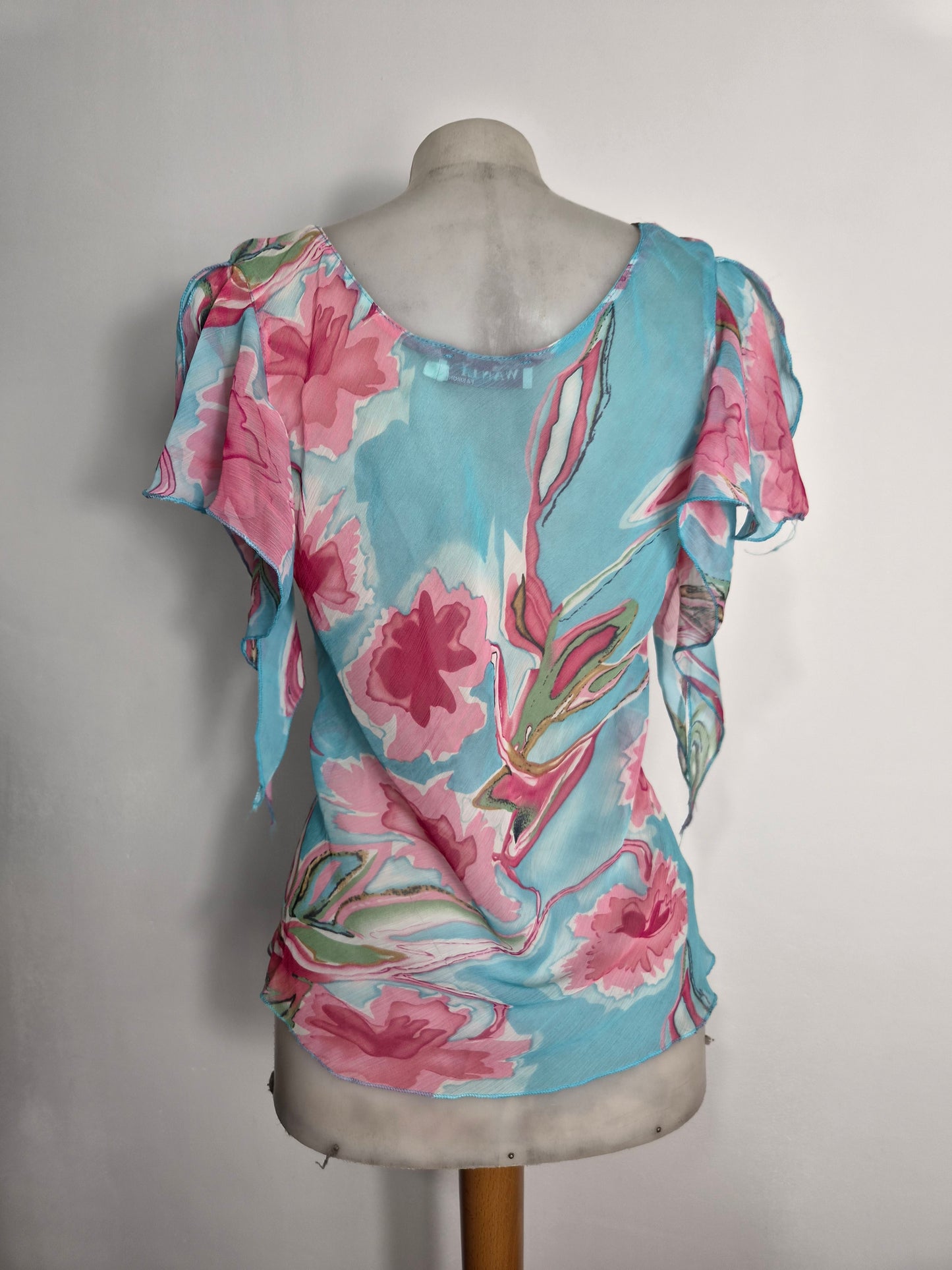Haut en voile floral bleu et rose