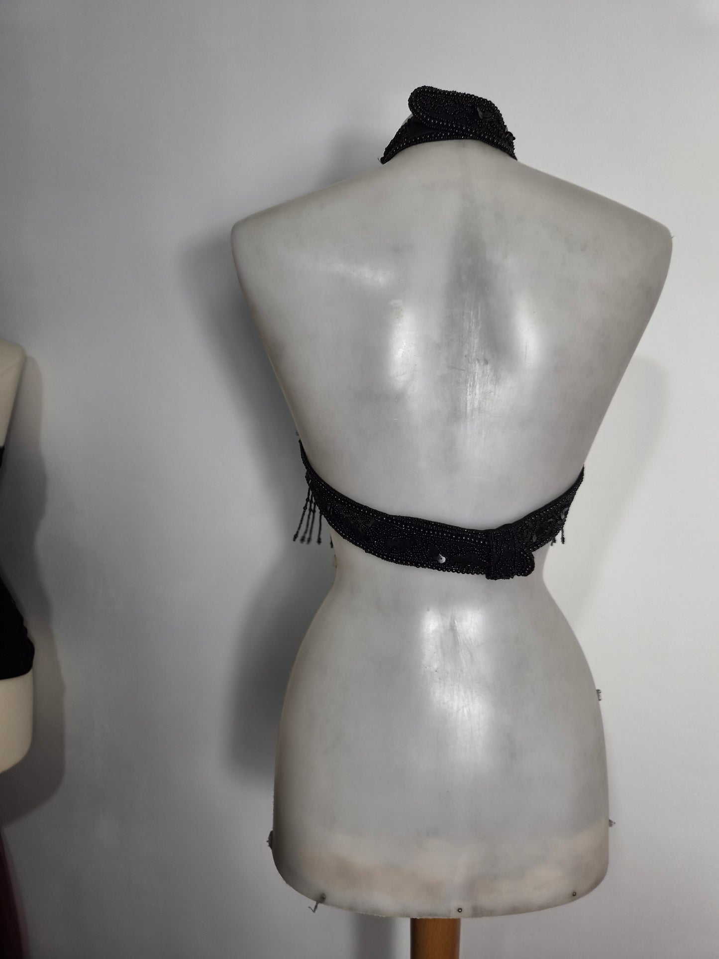 Black sequin-embroidered backless dress