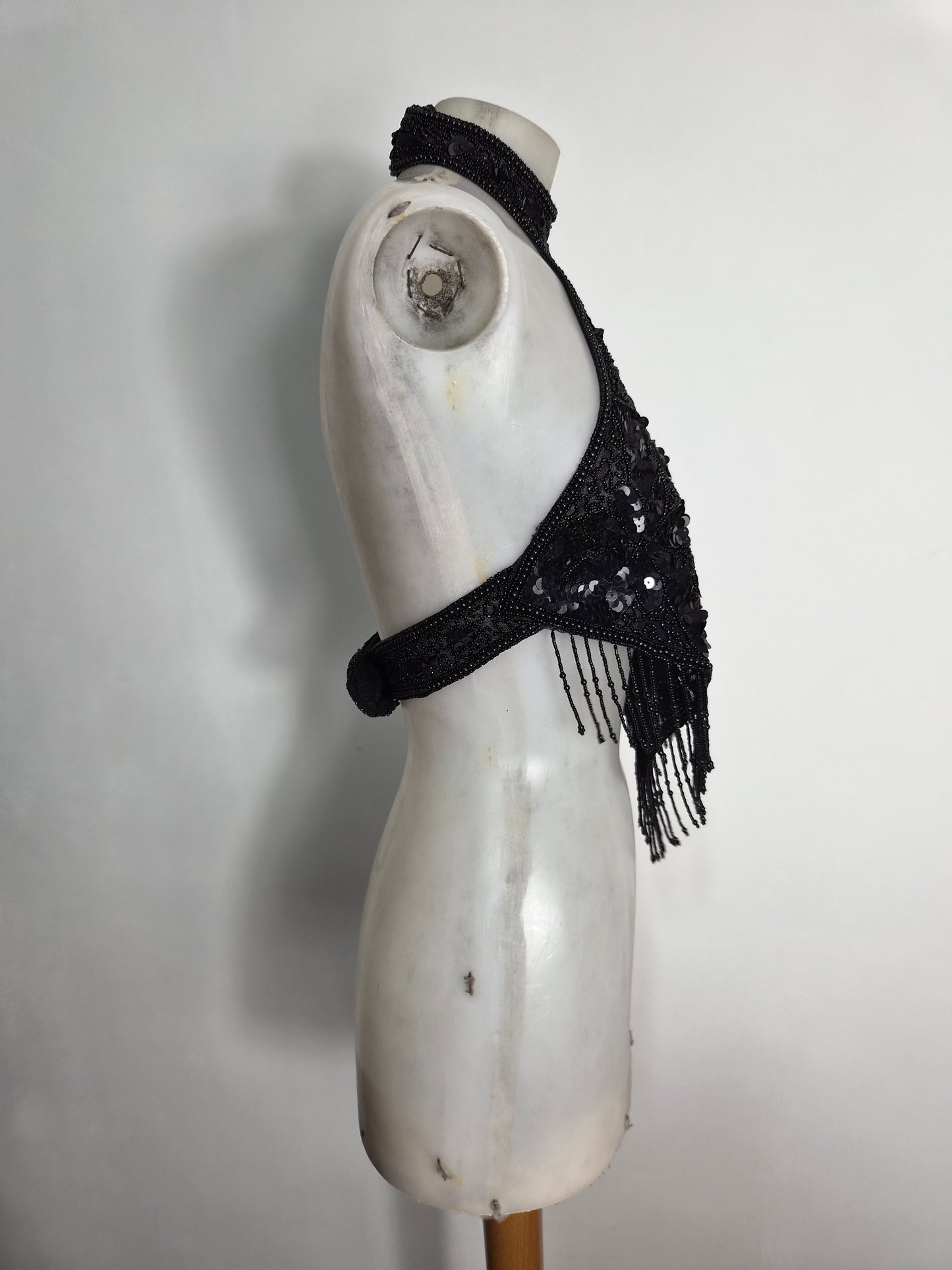 Black sequin-embroidered backless dress