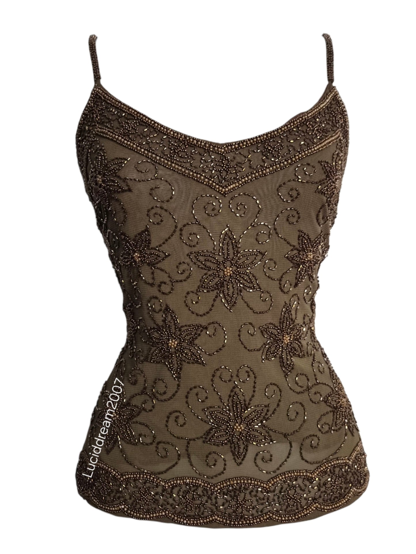 Brown embroidered voile top
