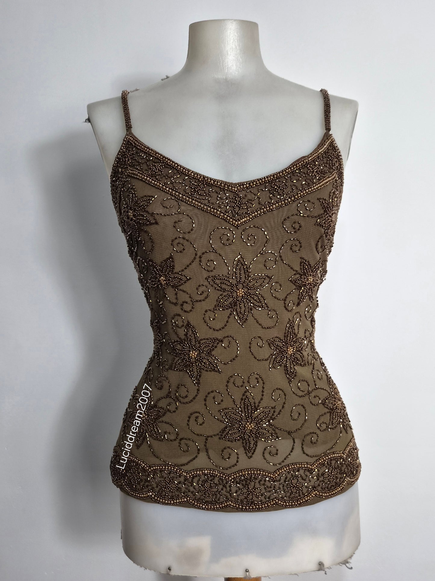 Brown embroidered voile top