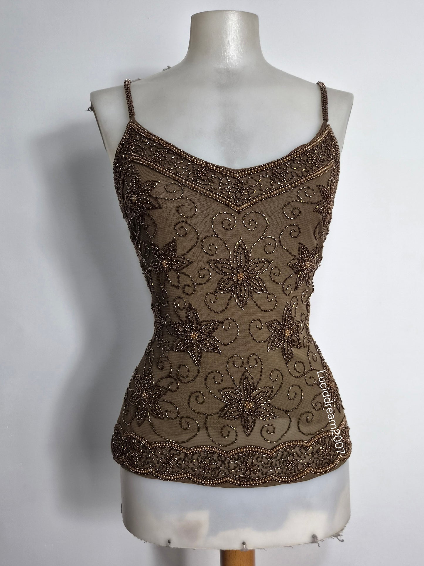 Brown embroidered voile top
