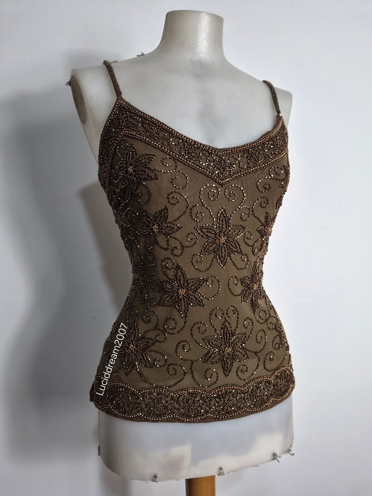 Brown embroidered voile top