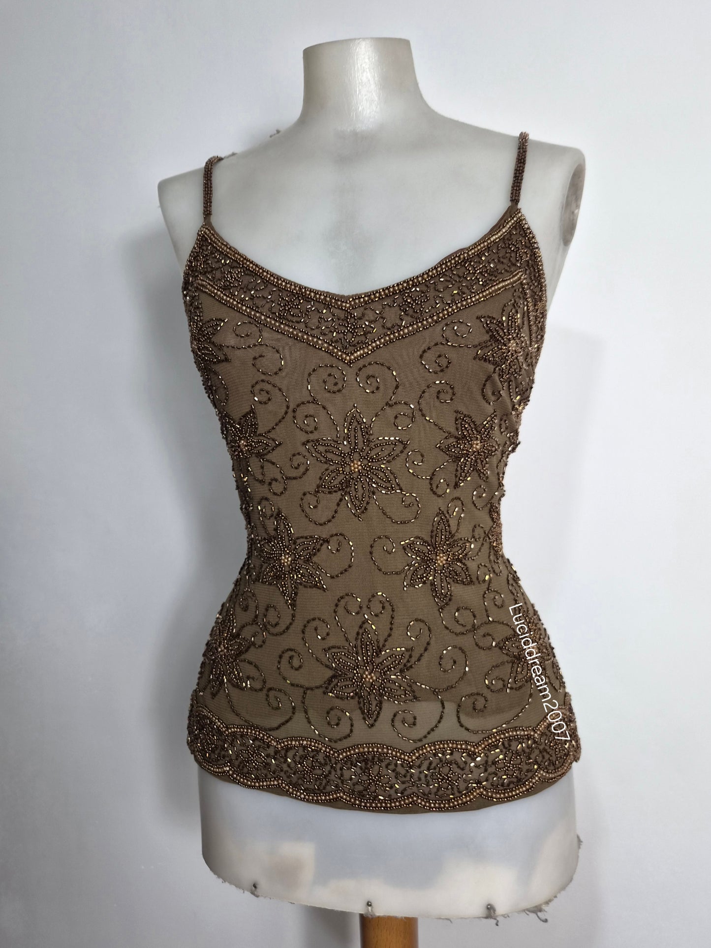 Brown embroidered voile top