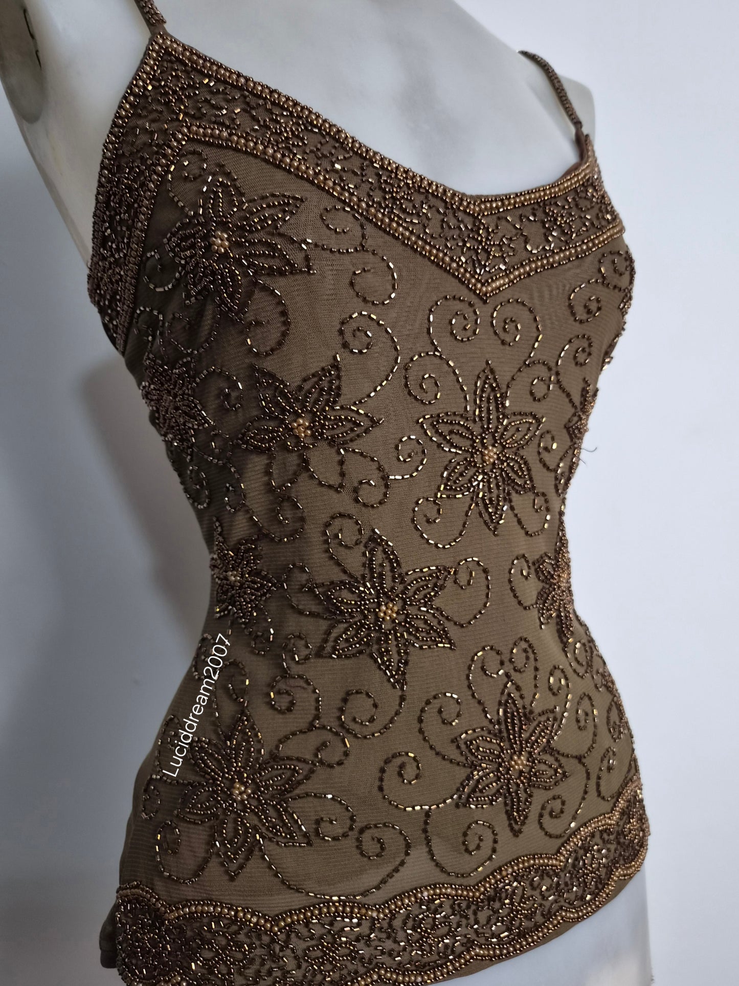 Brown embroidered voile top