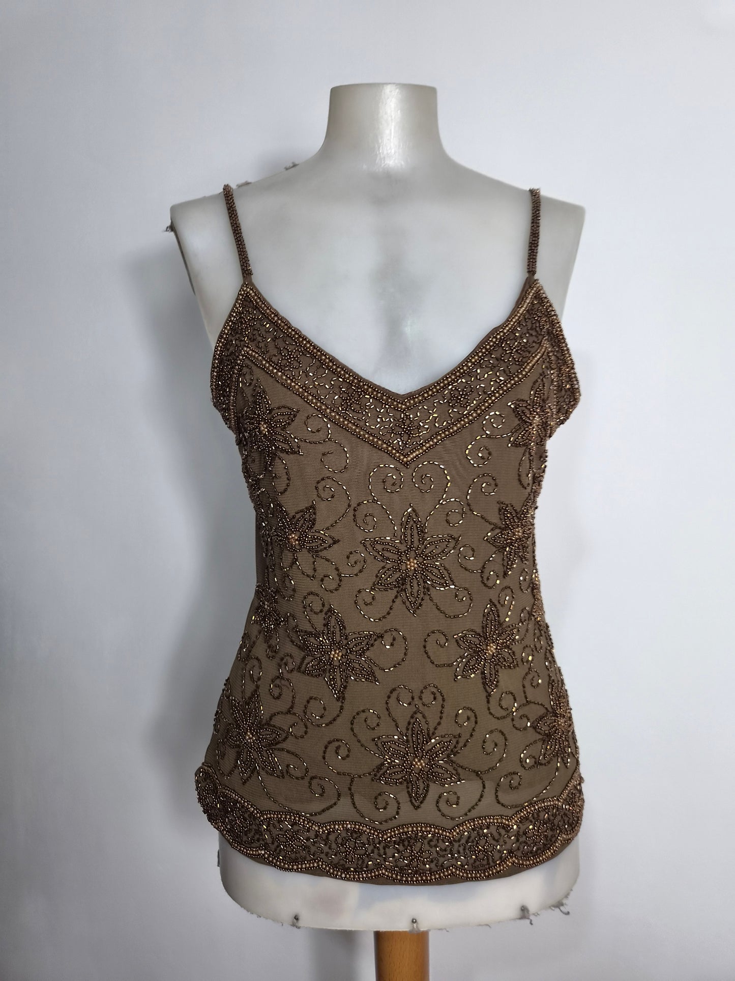 Brown embroidered voile top
