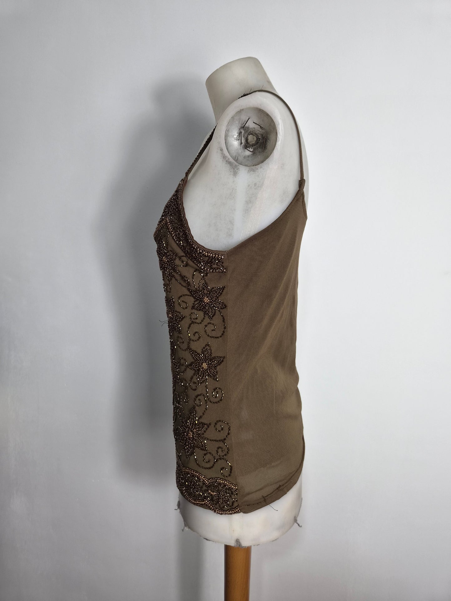 Brown embroidered voile top