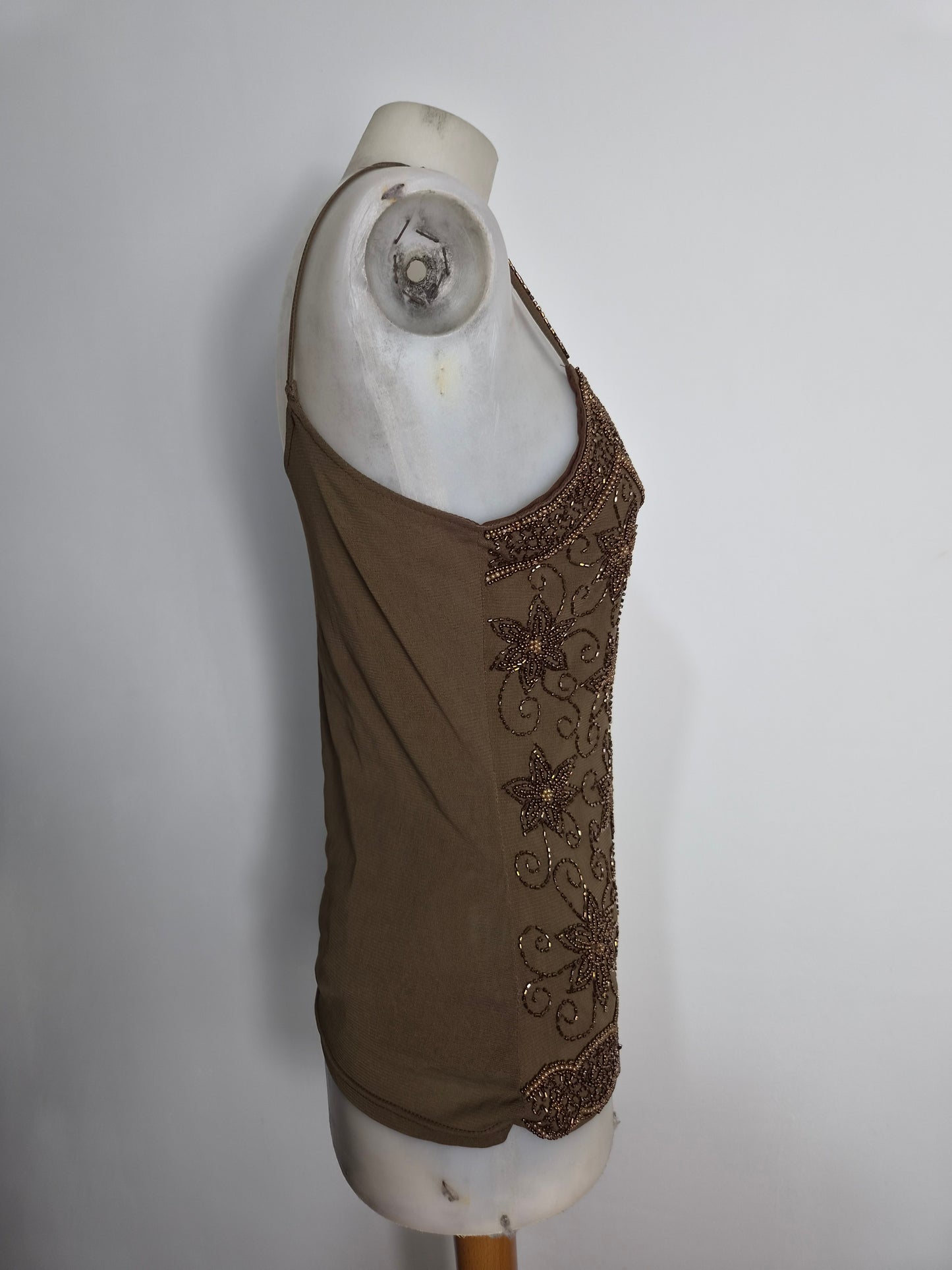 Brown embroidered voile top