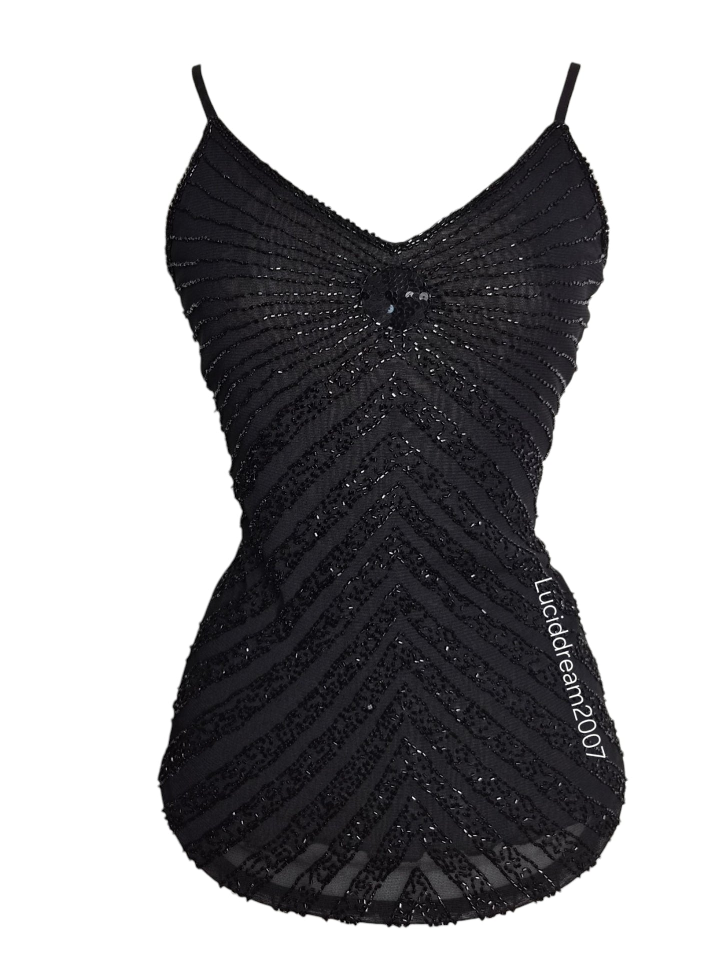 Black beaded voile top
