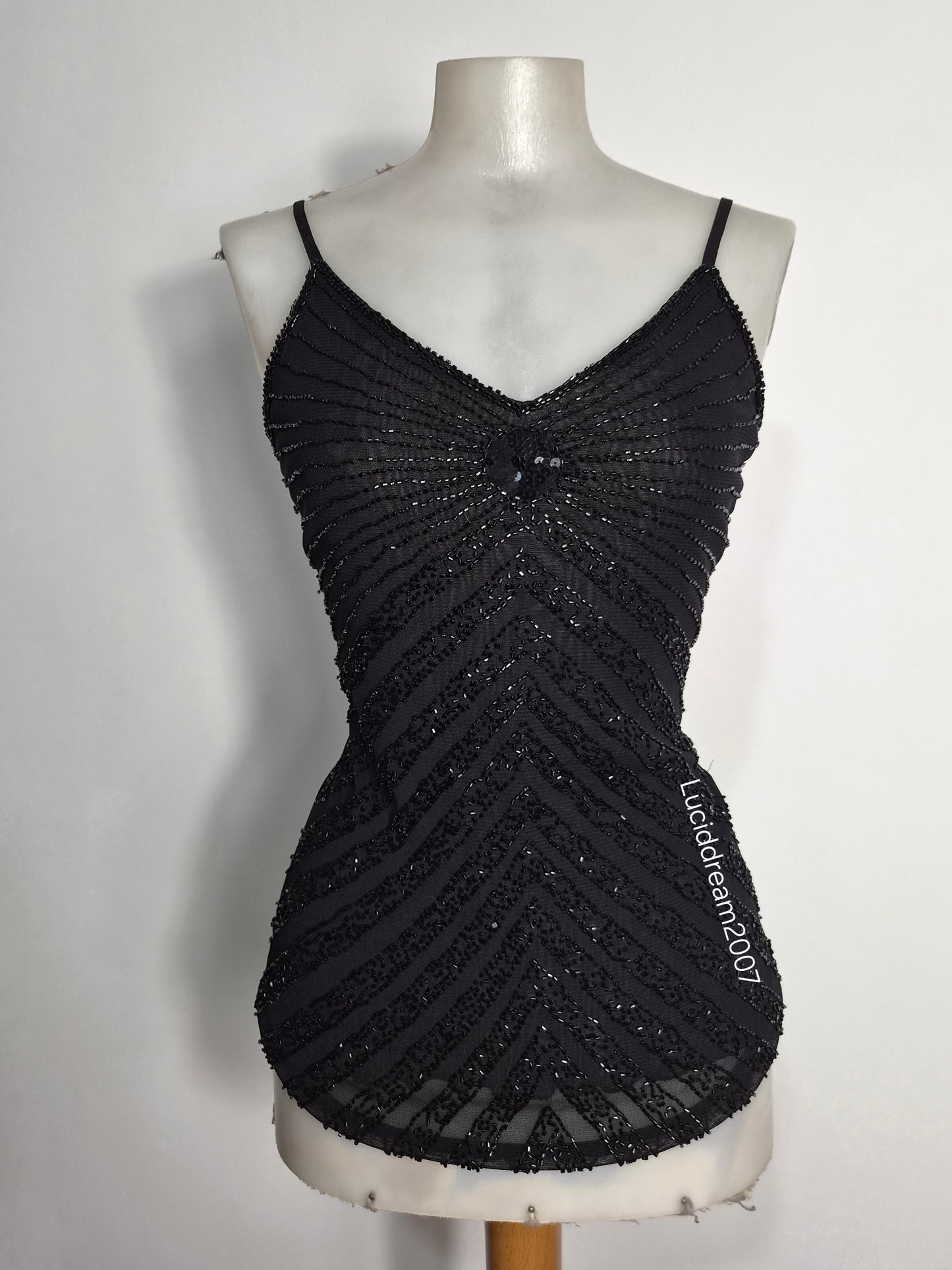 Black beaded voile top