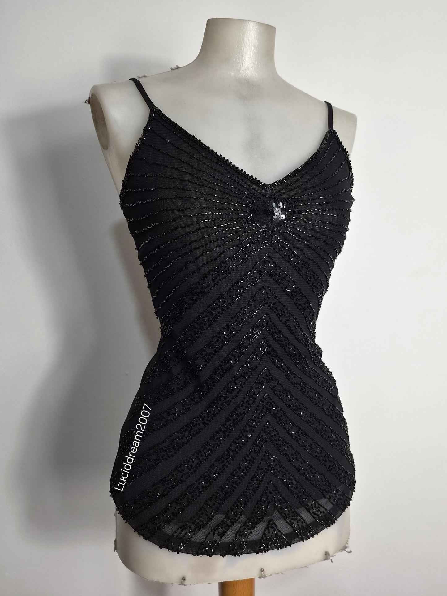 Black beaded voile top