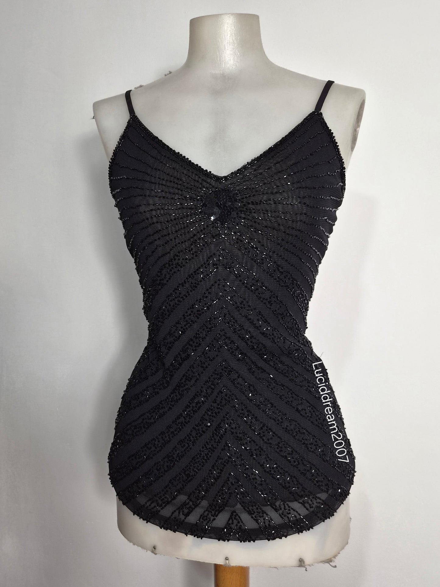 Black beaded voile top
