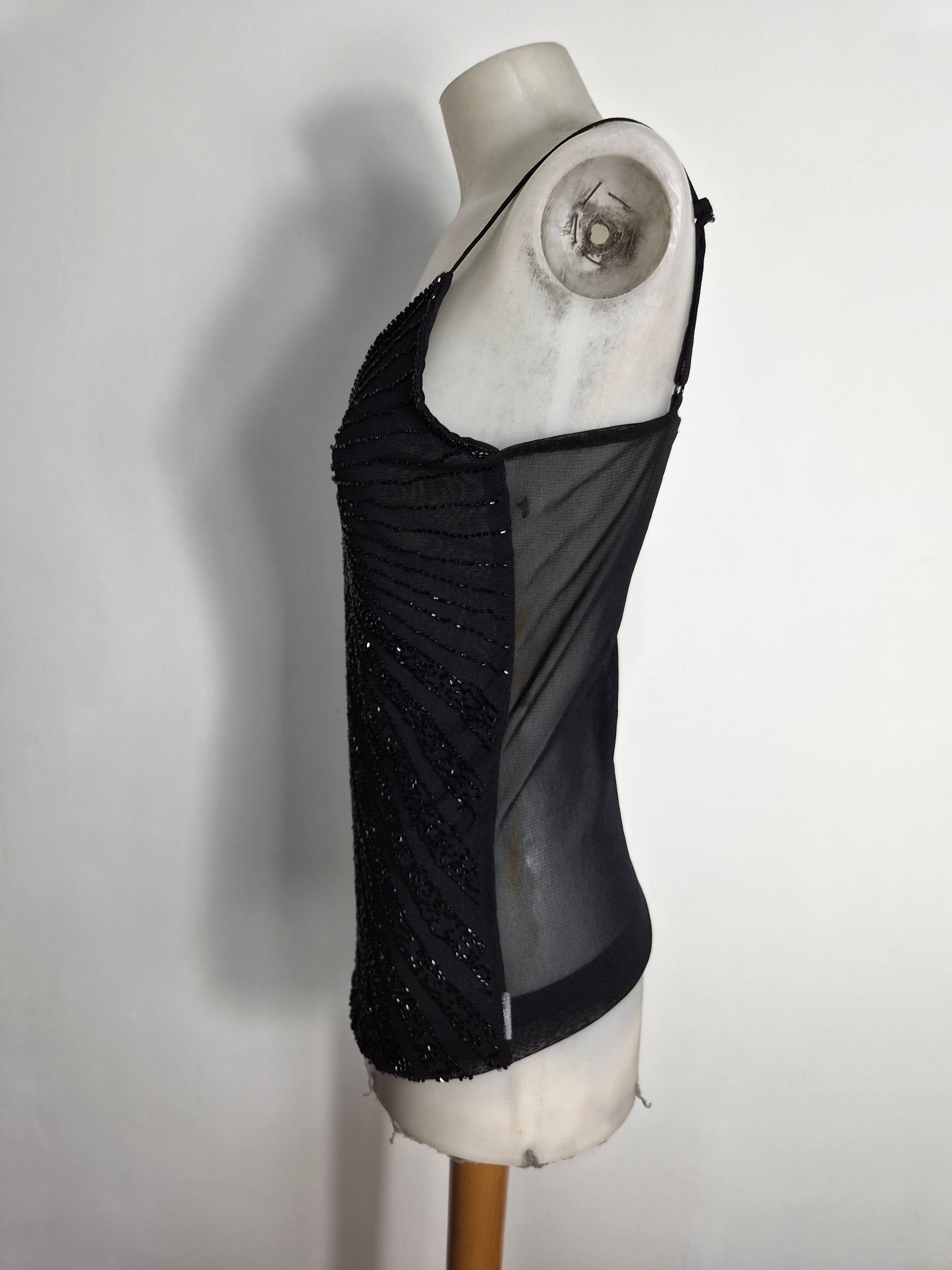 Black beaded voile top
