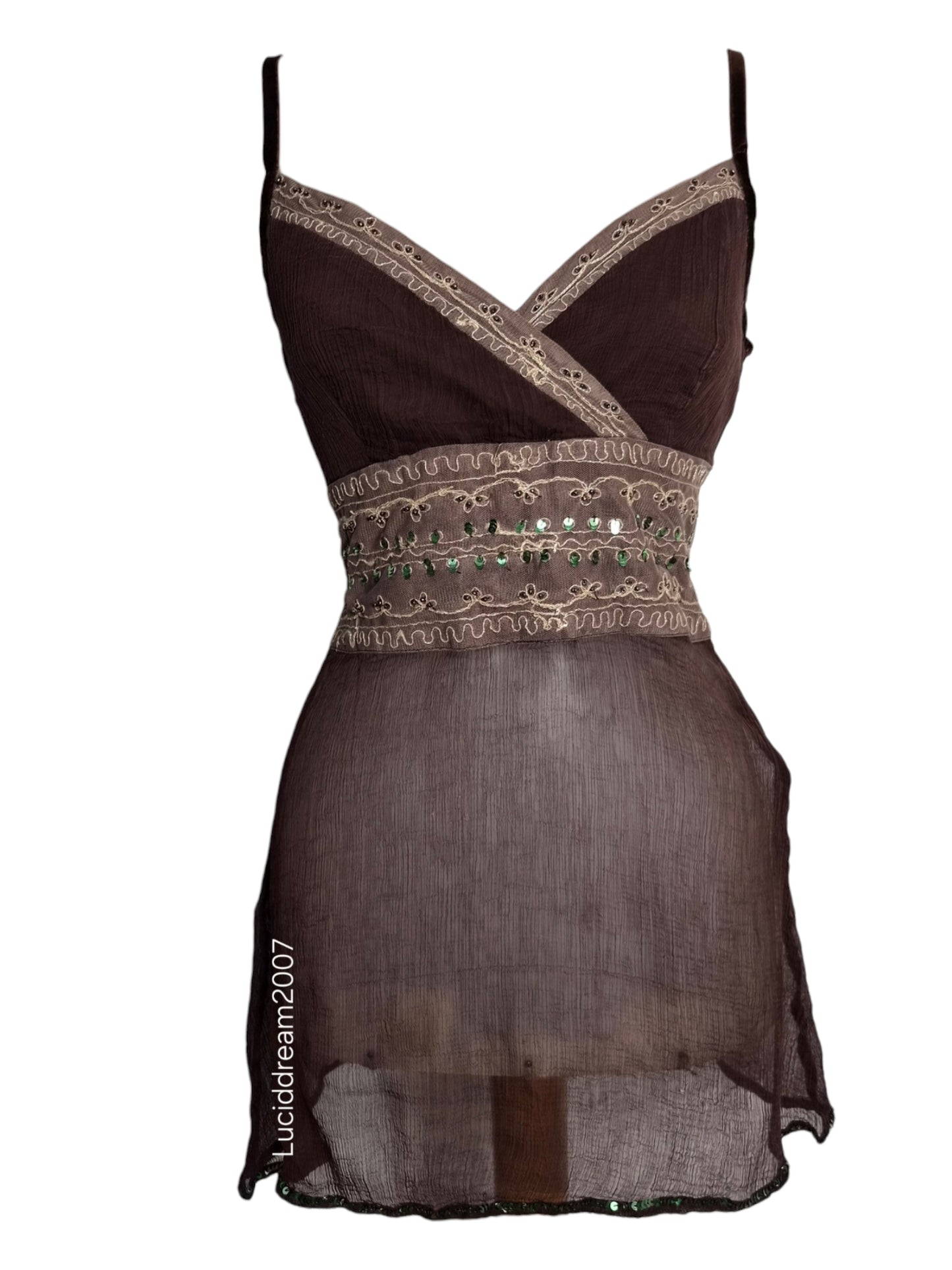Haut en voile marron détails broderies