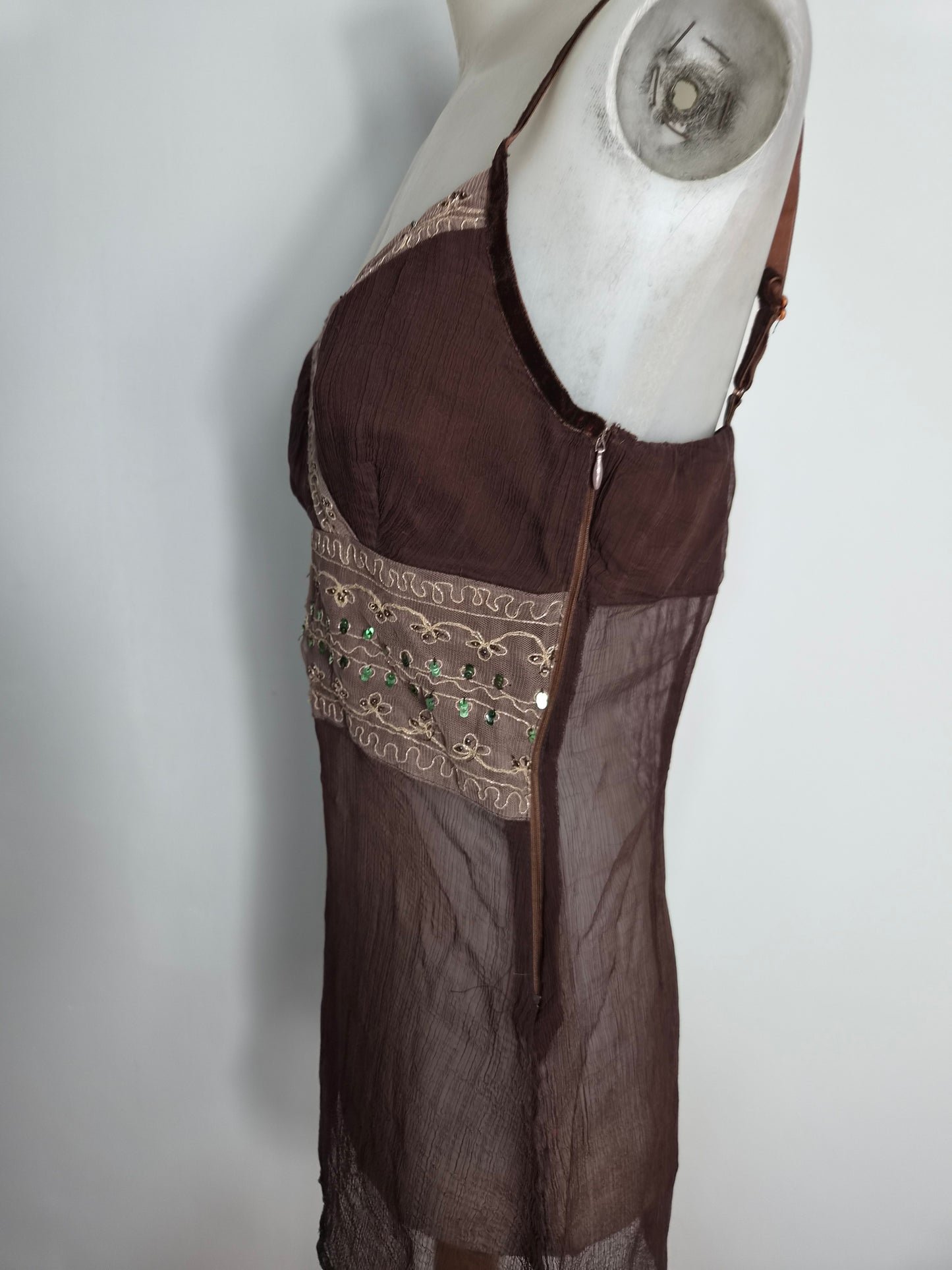 Haut en voile marron détails broderies