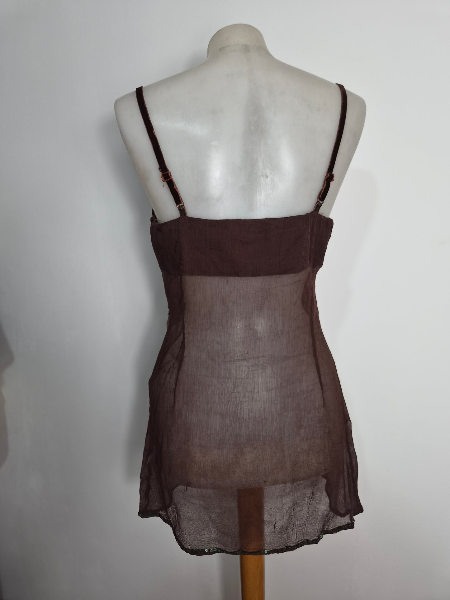 Haut en voile marron détails broderies