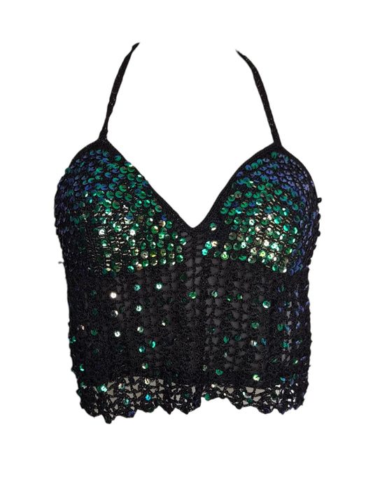 Dos nu en crochet brodé de sequins